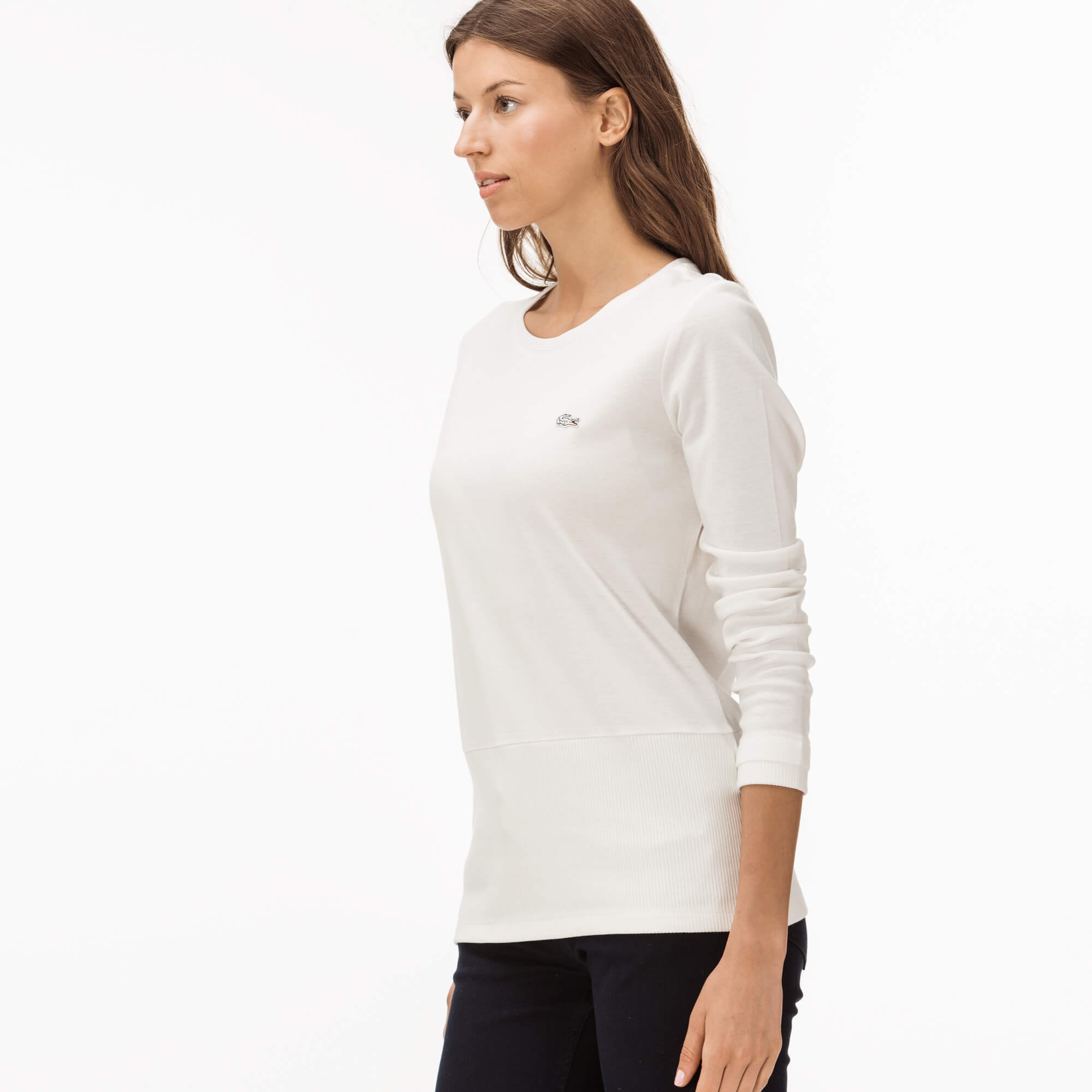 Lacoste Kadın Krem Bisiklet Yaka T-Shirt