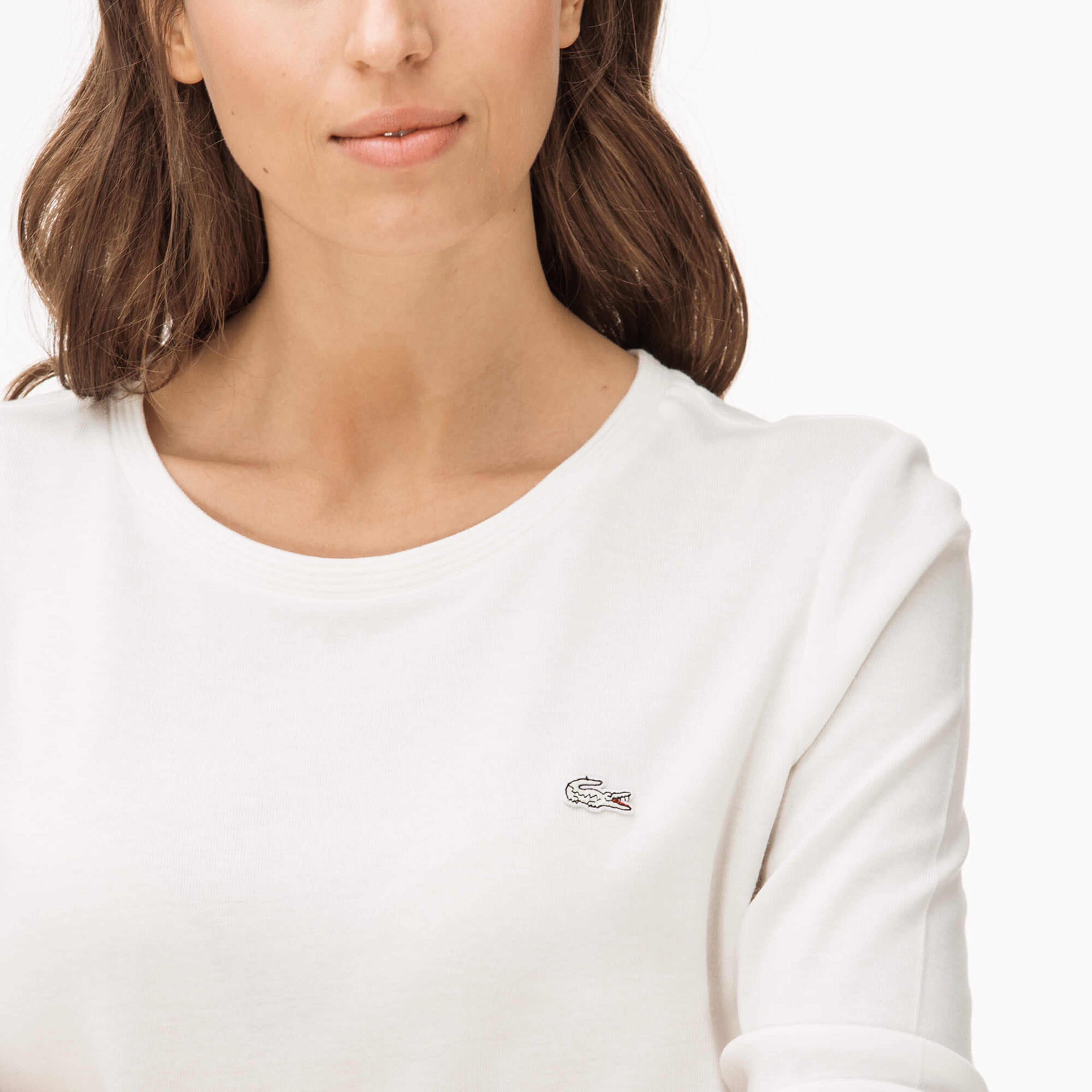Lacoste Kadın Krem Bisiklet Yaka T-Shirt