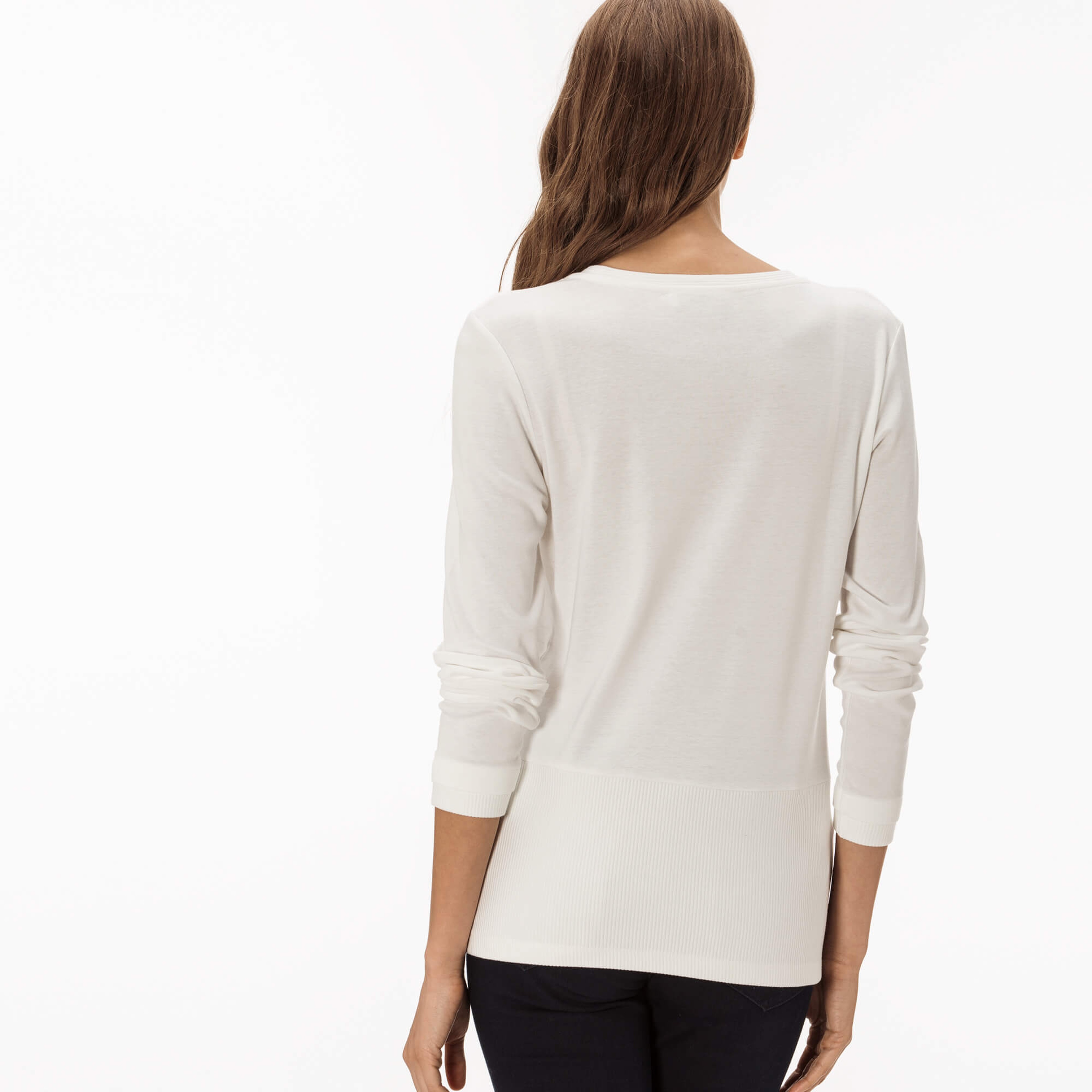 Lacoste Kadın Krem Bisiklet Yaka T-Shirt