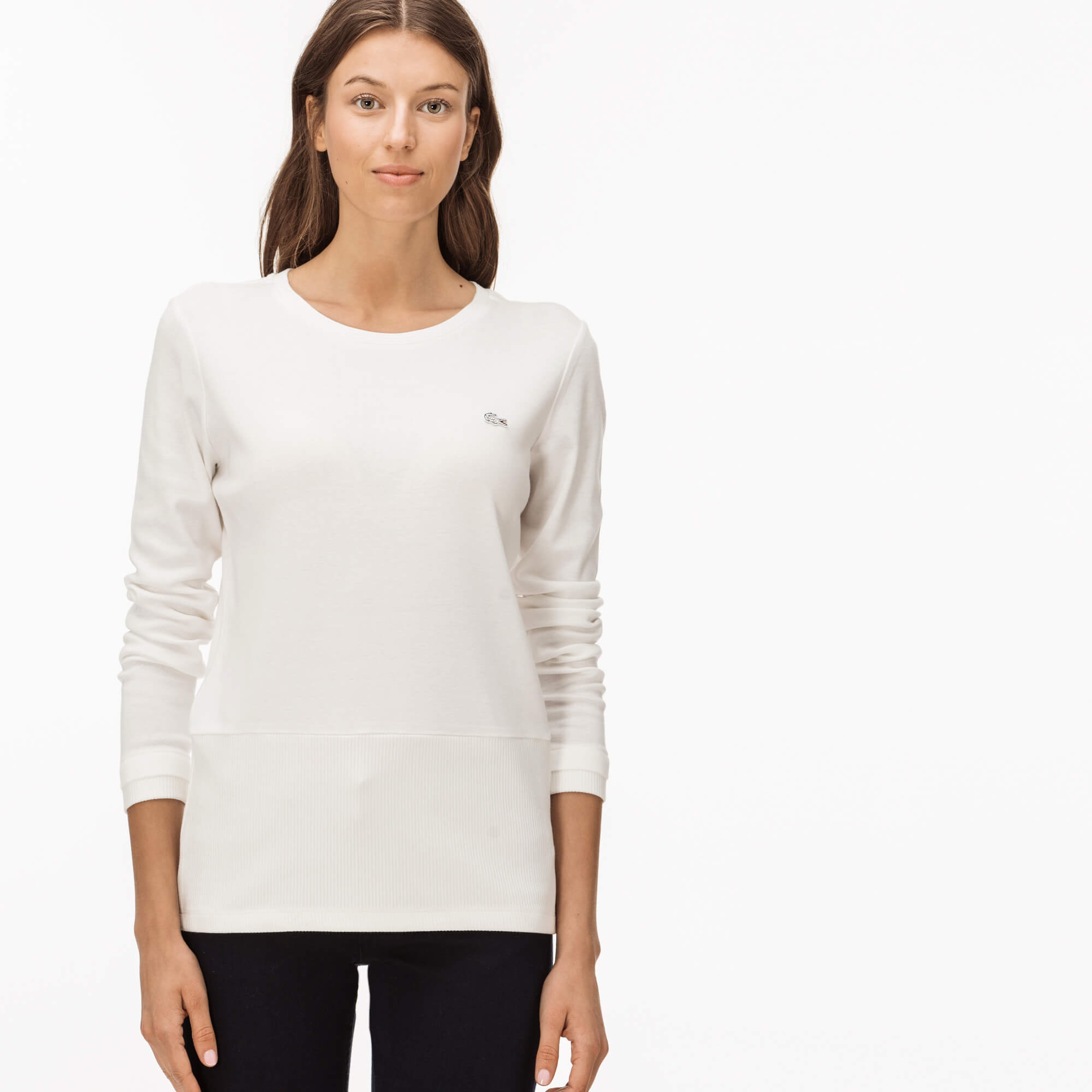 Lacoste Kadın Krem Bisiklet Yaka T-Shirt