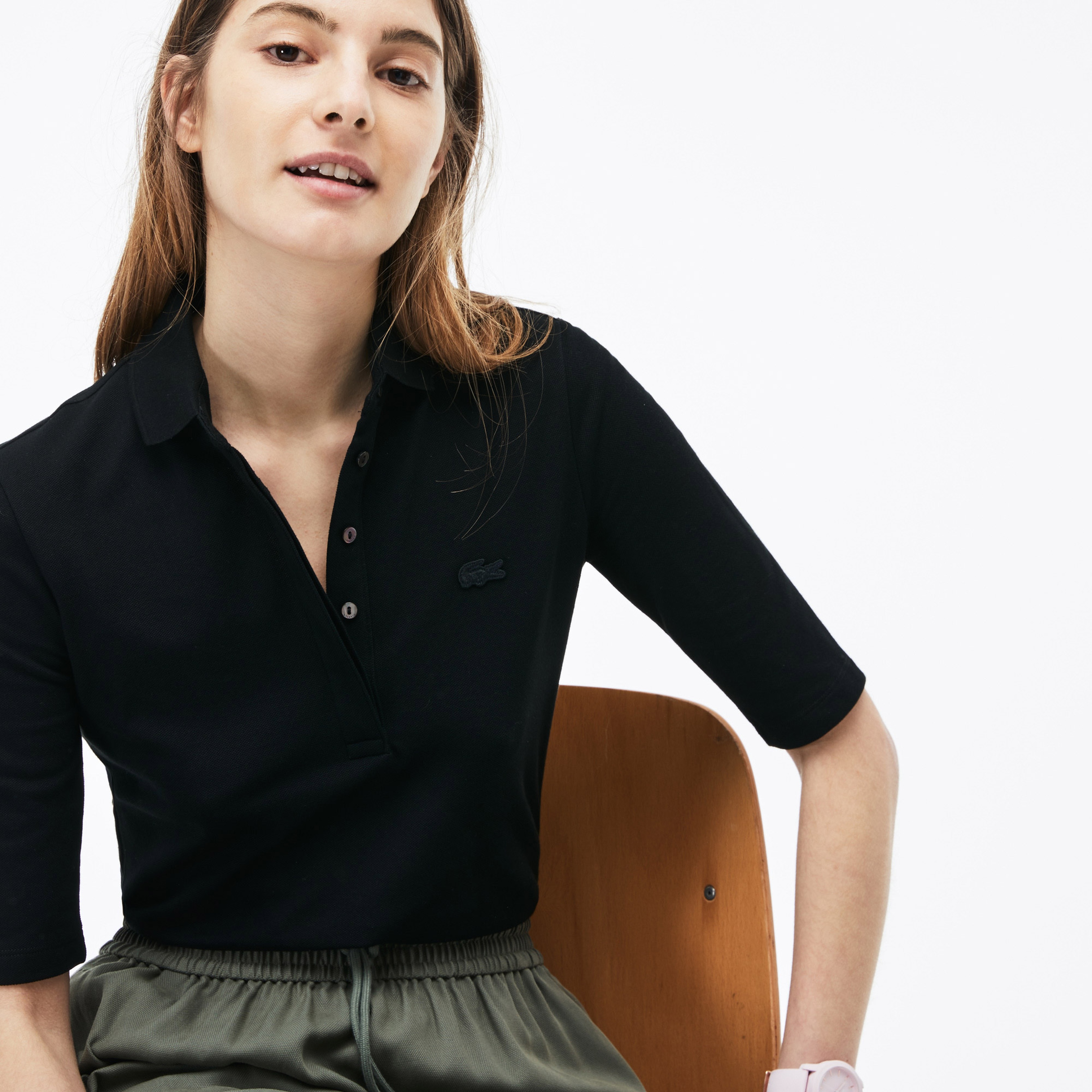 Lacoste Kadın Slim Fit Siyah Polo