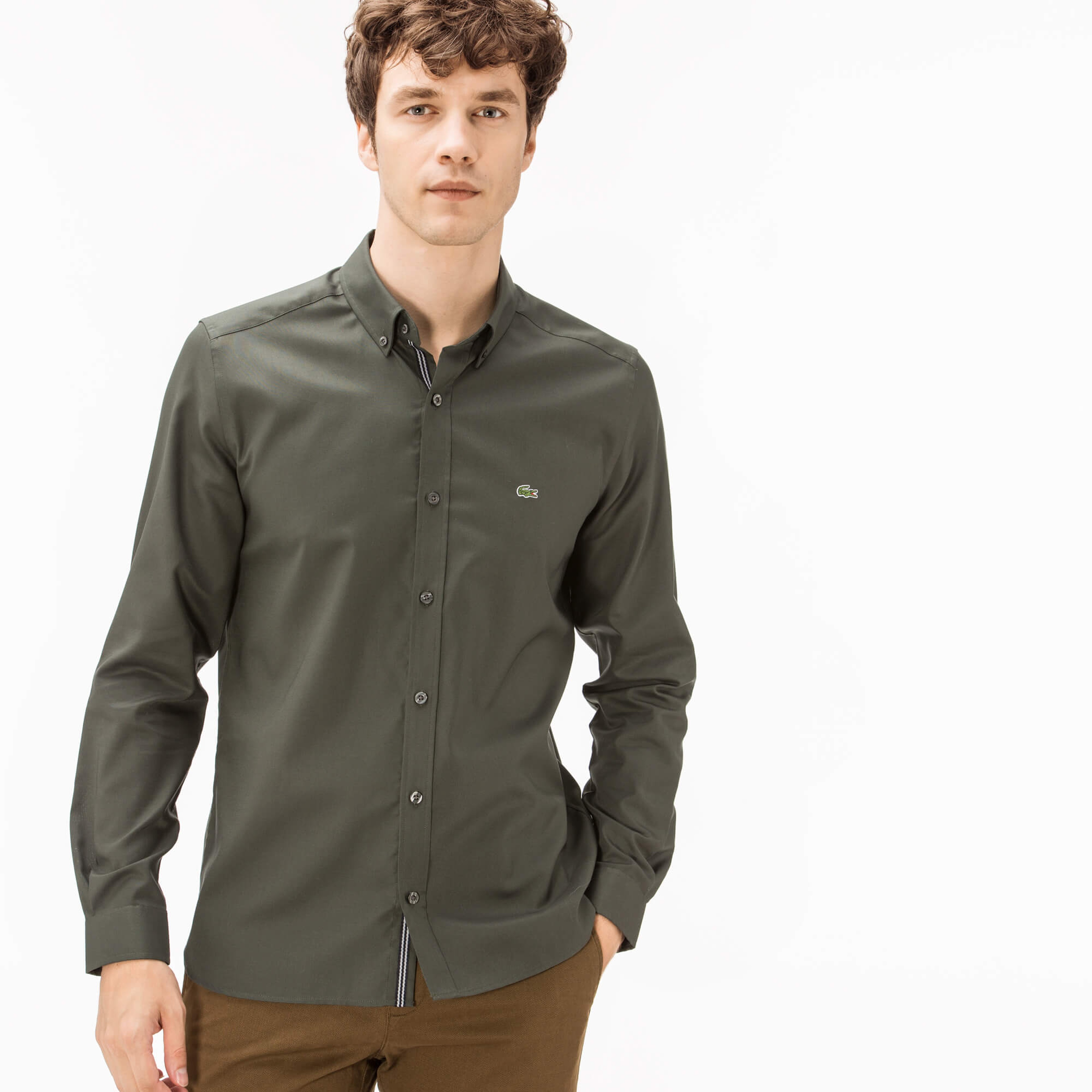 Lacoste Erkek Slim Fit Yeşil Oxford Gömlek