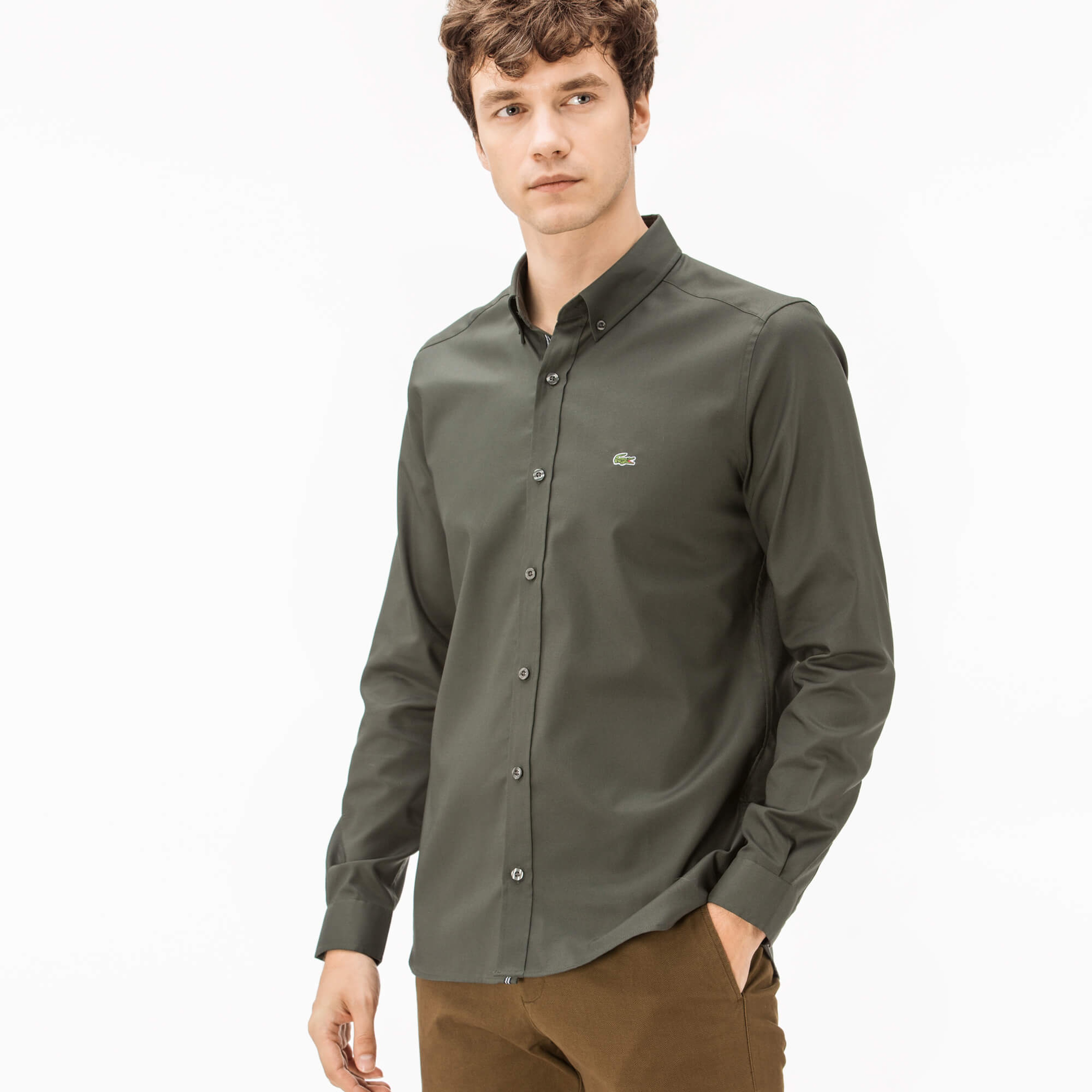 Lacoste Erkek Slim Fit Yeşil Oxford Gömlek