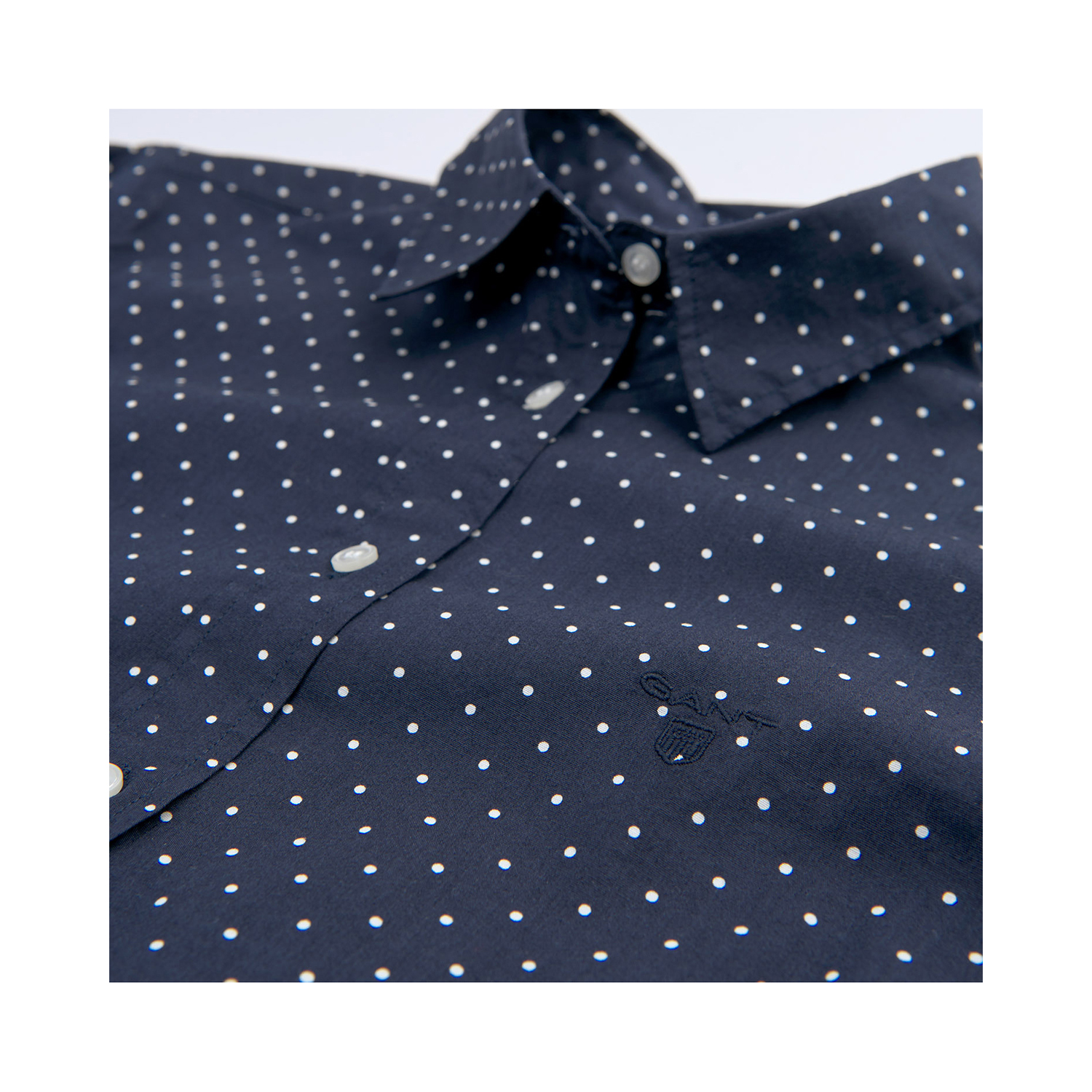 Kadın Lacivert Puantiyeli Polkadot Stretch Broadcloth Gomlek