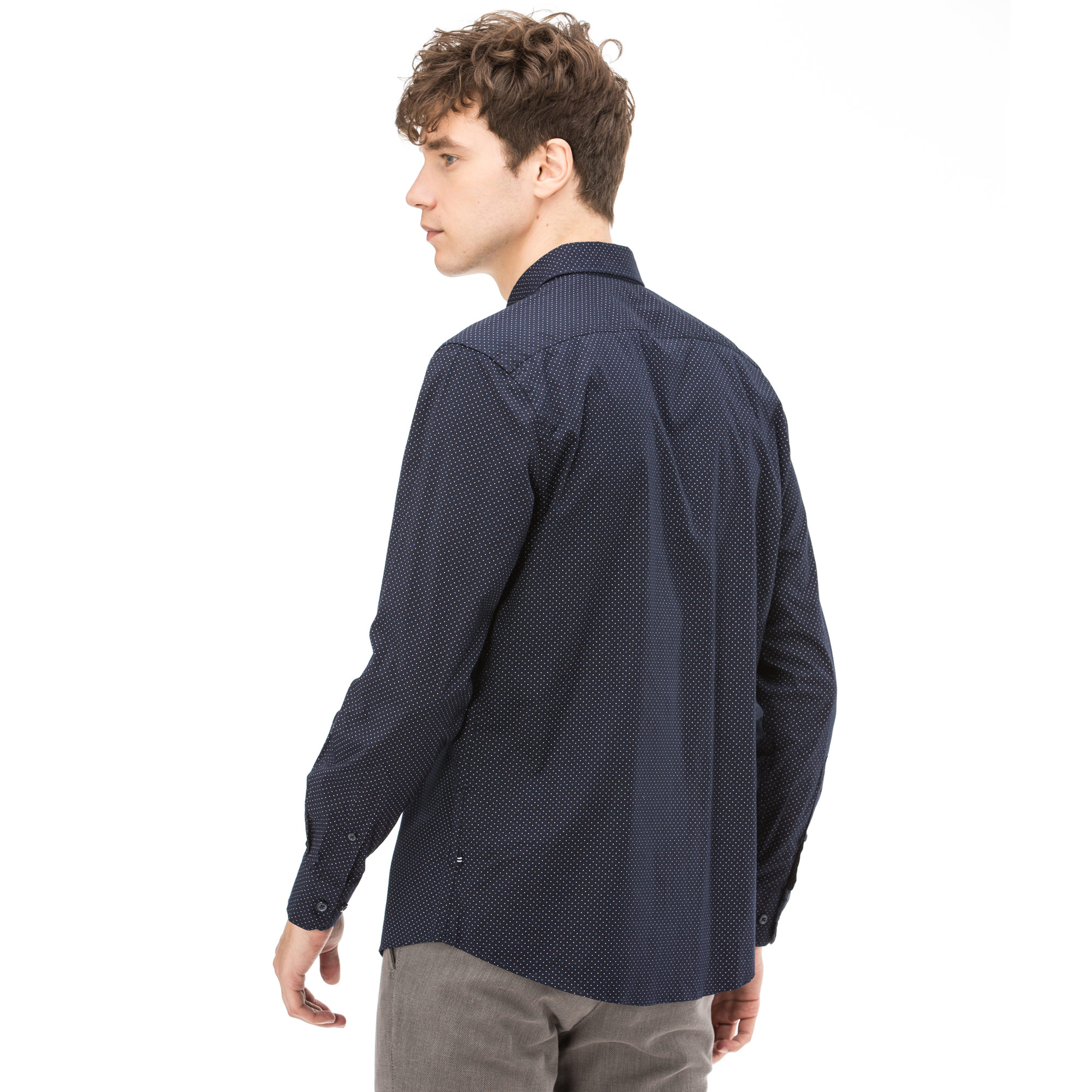 NAUTICA ERKEK SLIM FIT BASKILI LACİVERT GÖMLEK