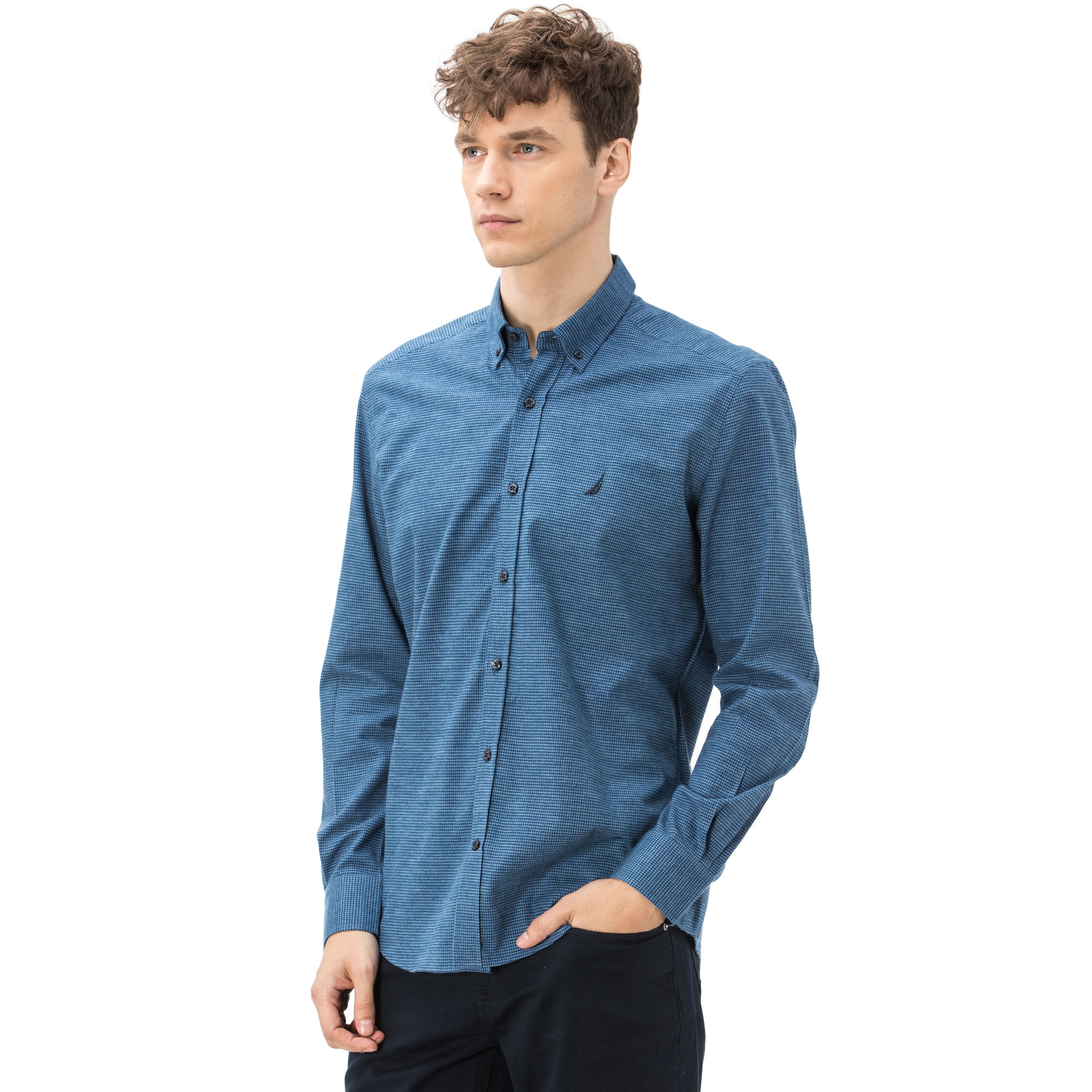 NAUTICA ERKEK SLIM FIT ARMÜRLÜ MAVİ GÖMLEK