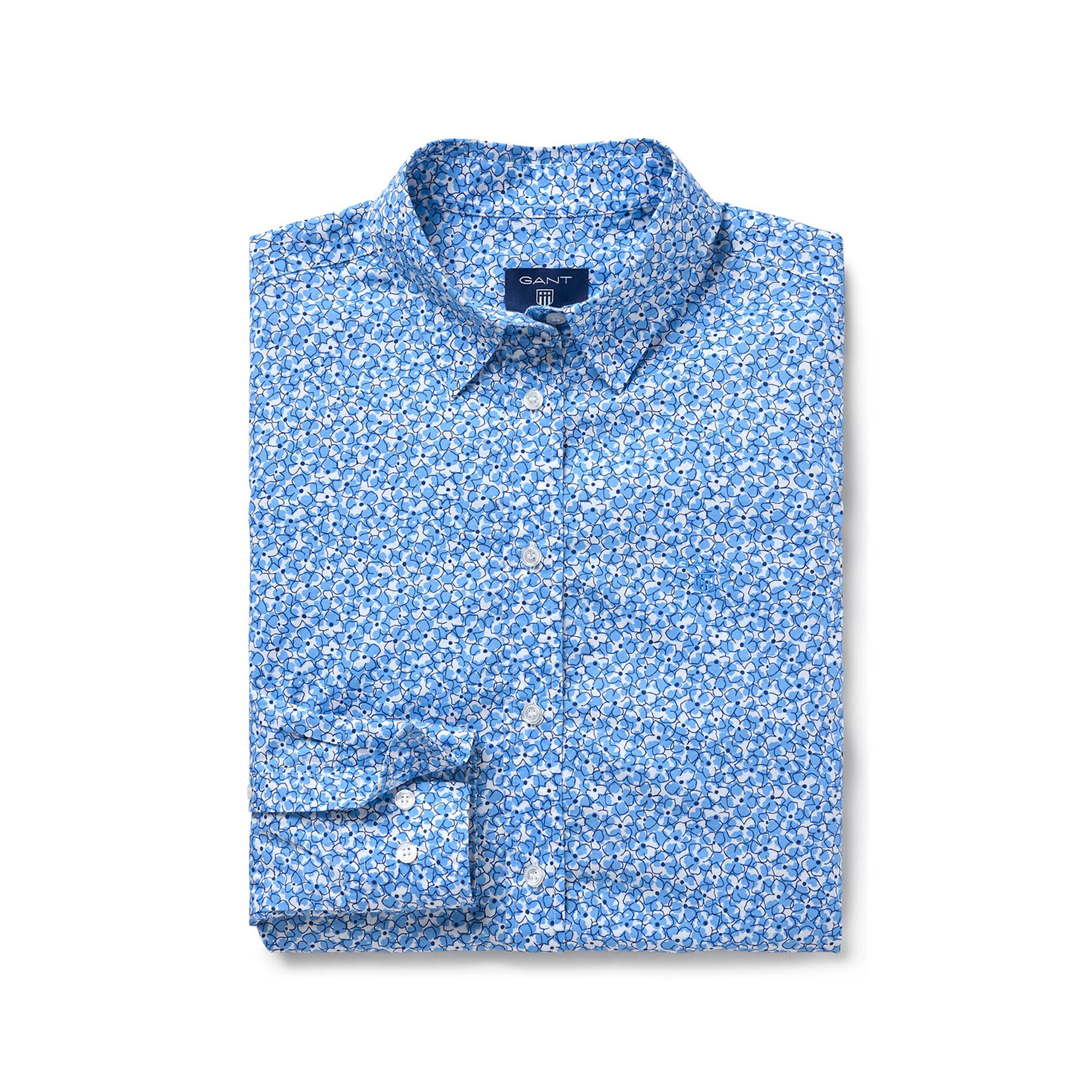 Gant Kadın Mavi Broadcloth Desenli Regular Fit Gömlek