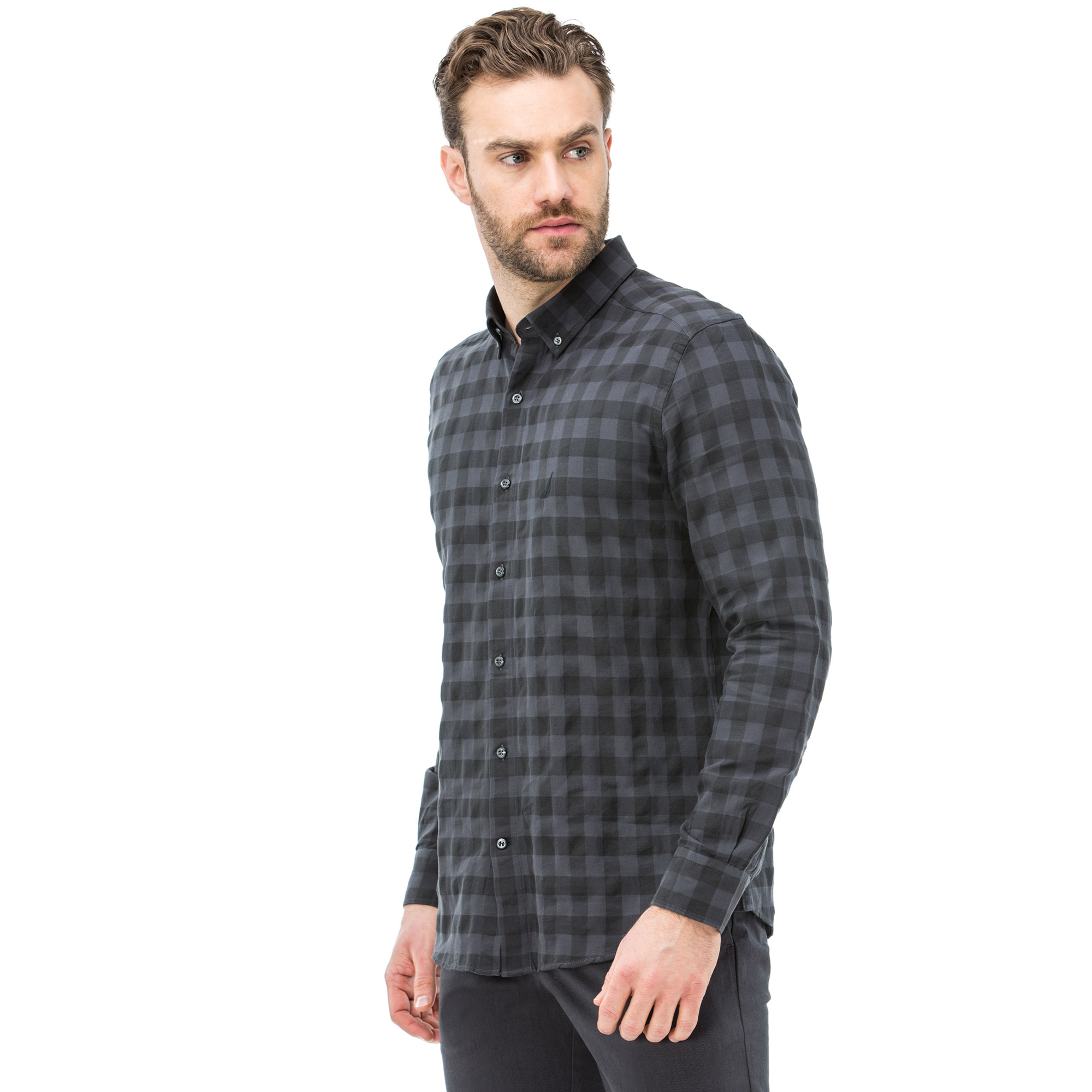 Nautica Erkek Slim Fit Gri Ekoseli Gömlek