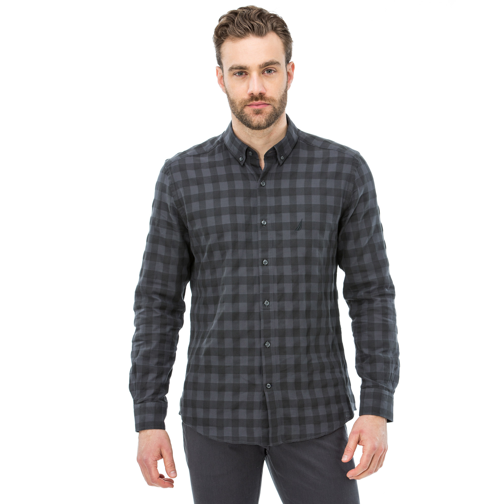 Nautica Erkek Slim Fit Gri Ekoseli Gömlek