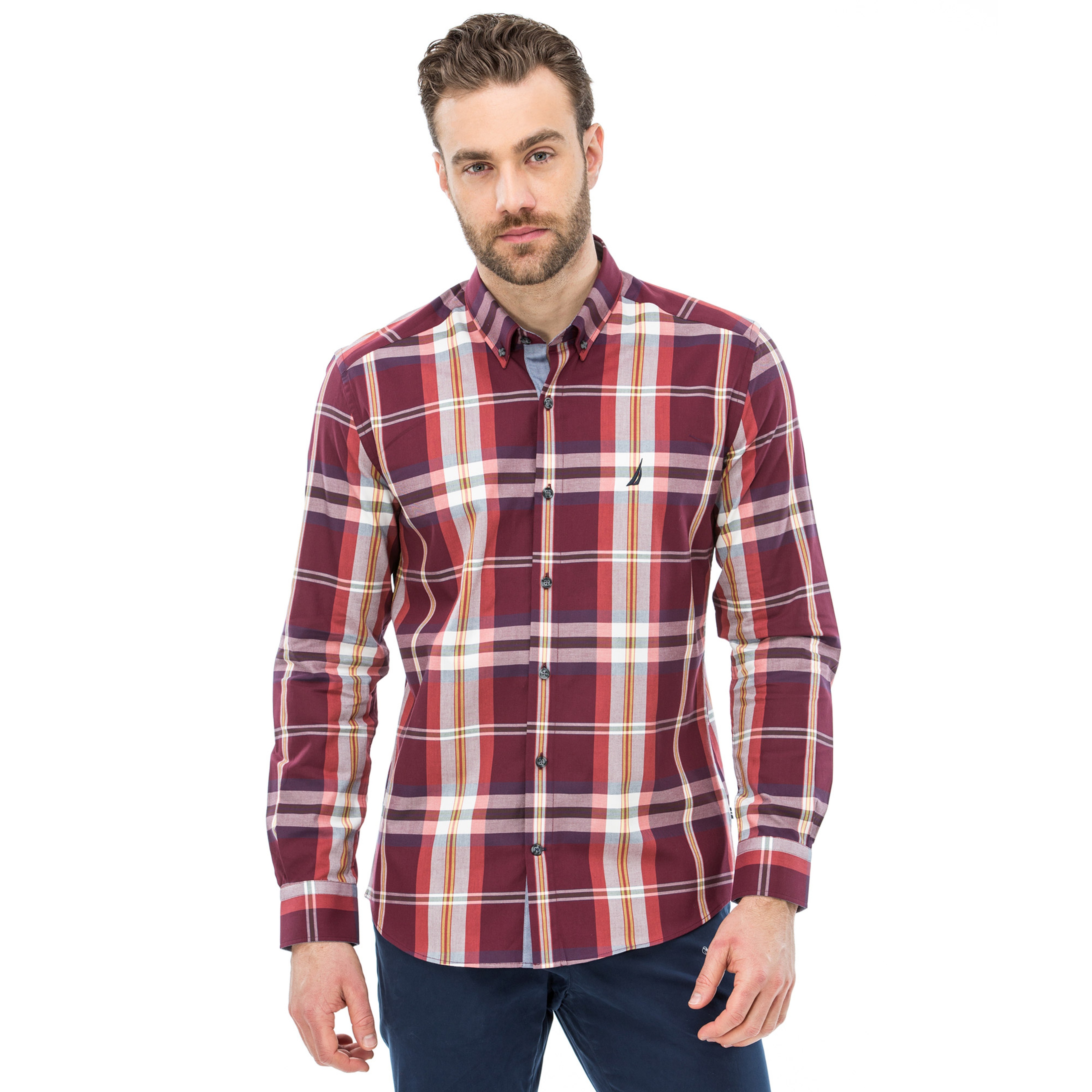 Nautica Erkek Slim Fit Bordo Gömlek