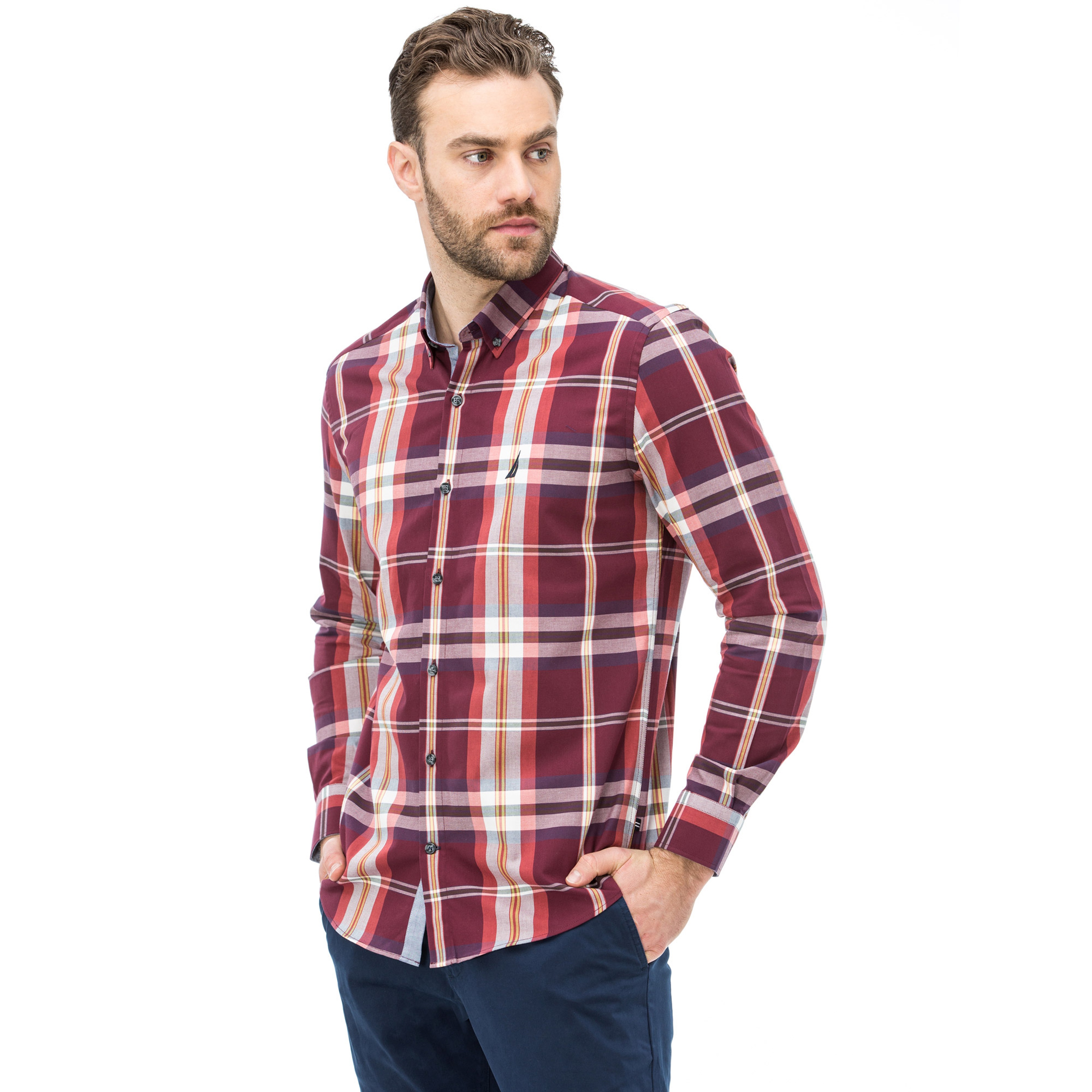 Nautica Erkek Slim Fit Bordo Gömlek