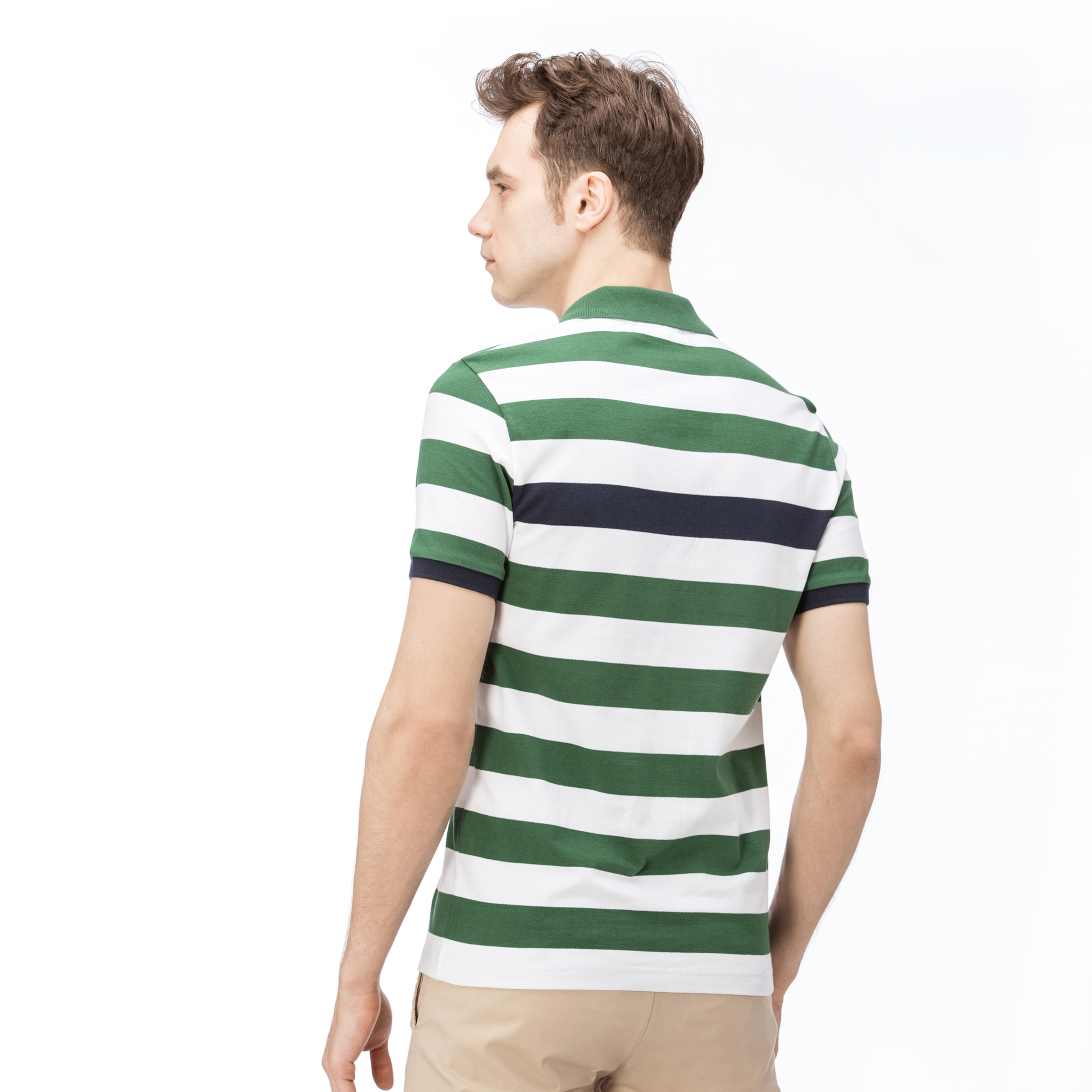 Lacoste Erkek Slim Fit Blok Desenli Yeşil-Beyaz Polo