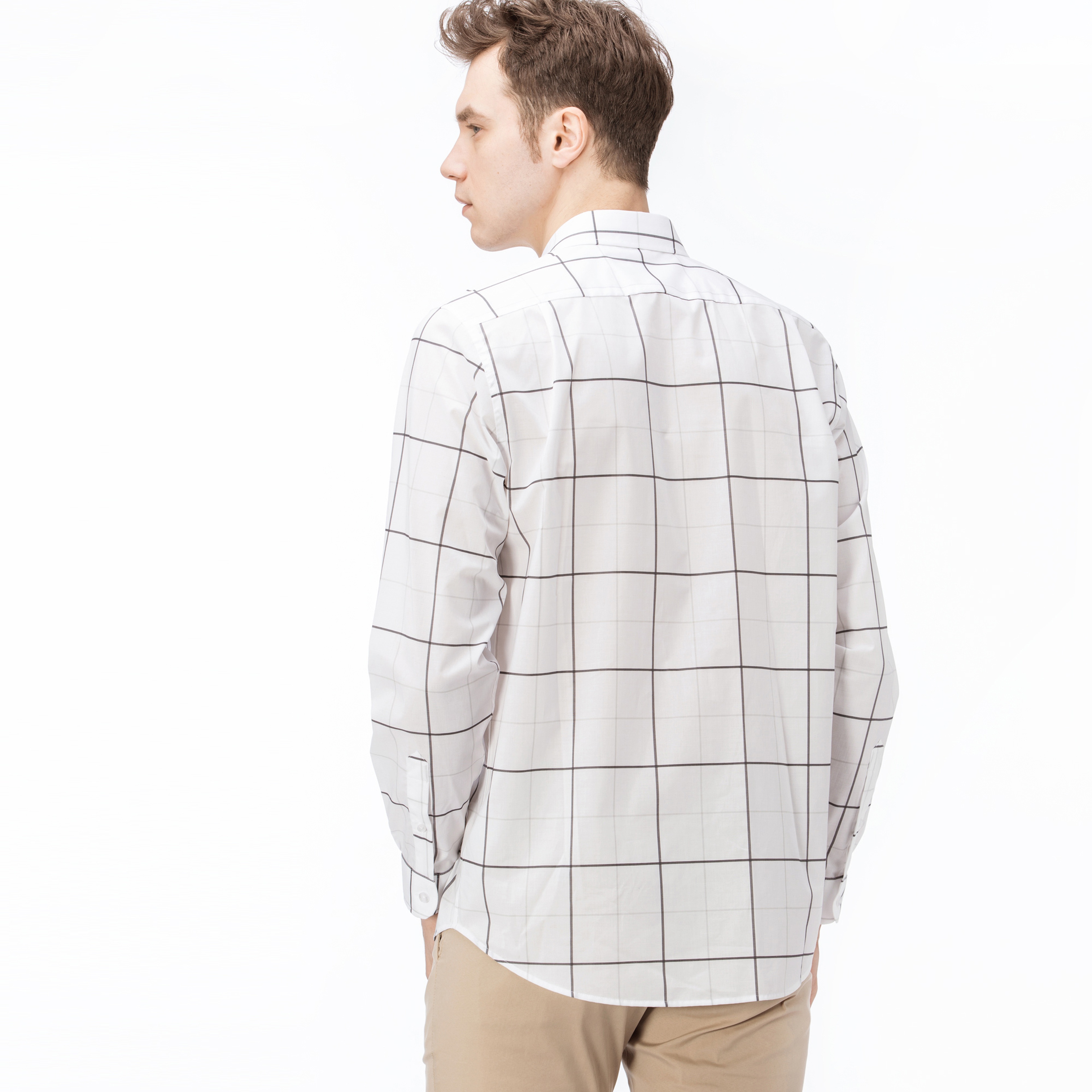 Lacoste Erkek Regular Fit Beyaz Gri Çizgili Gömlek