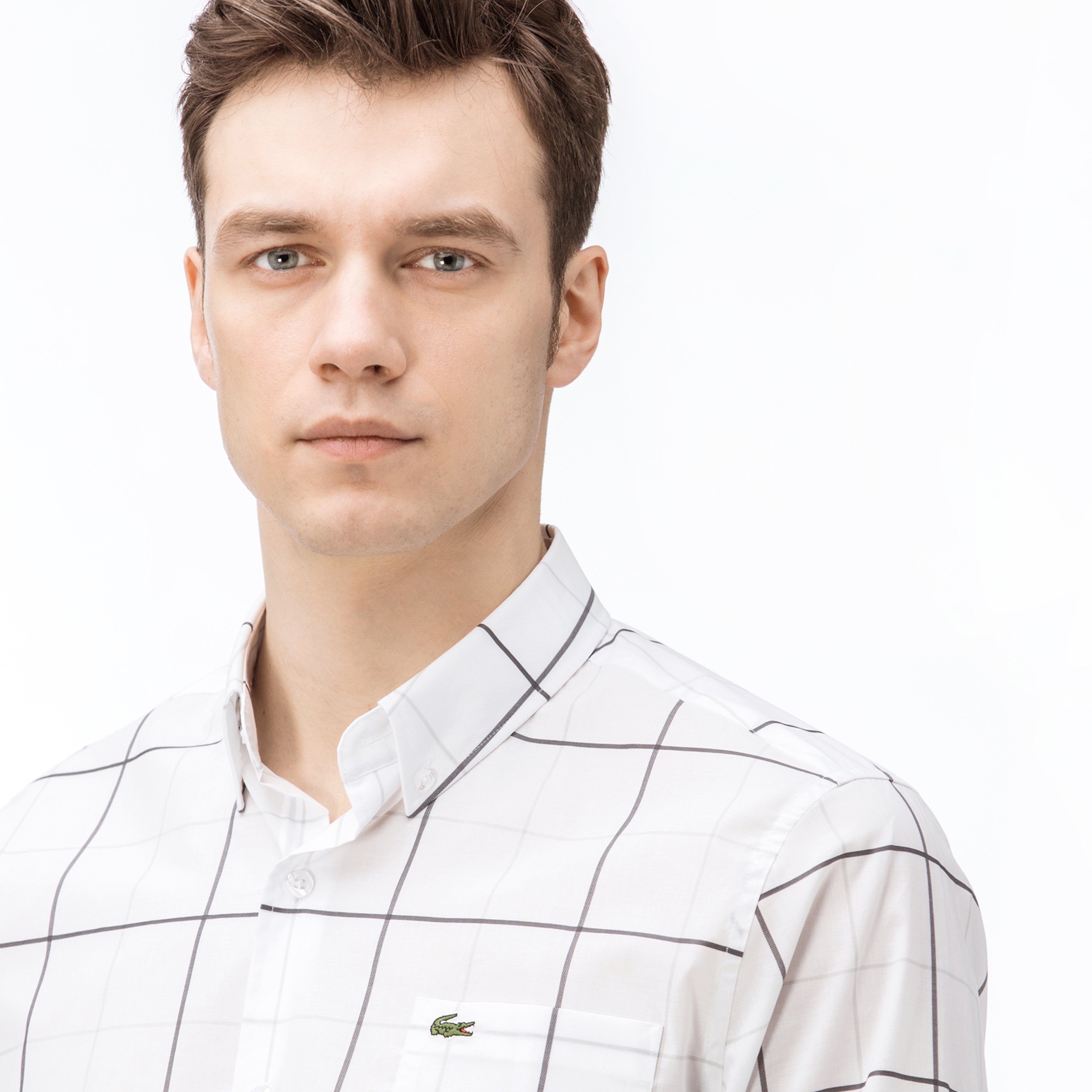 Lacoste Erkek Regular Fit Beyaz Gri Çizgili Gömlek