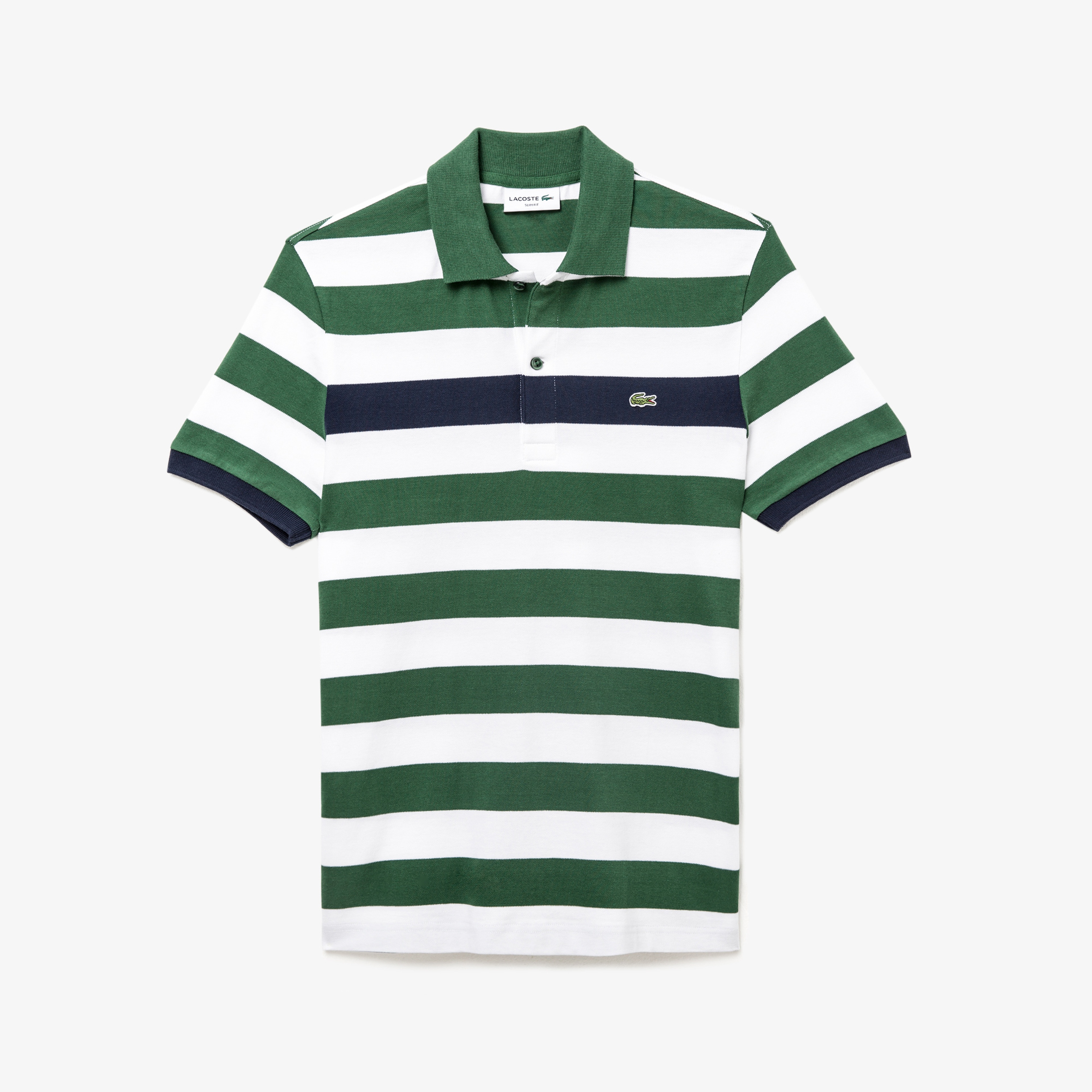 Lacoste Erkek Slim Fit Blok Desenli Yeşil-Beyaz Polo
