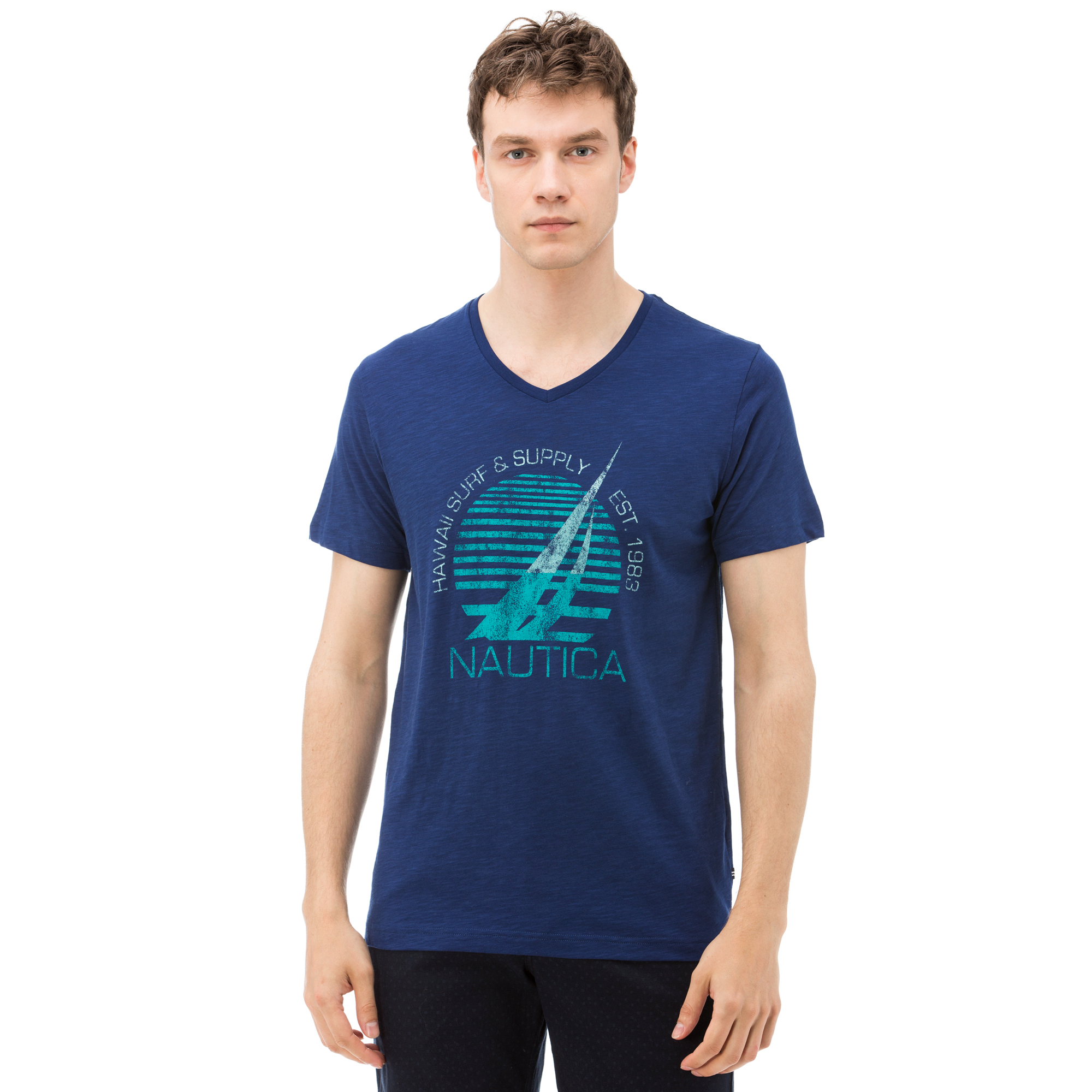 Nautica Erkek Mavi Kısa Kollu Slim Fit T-Shirt