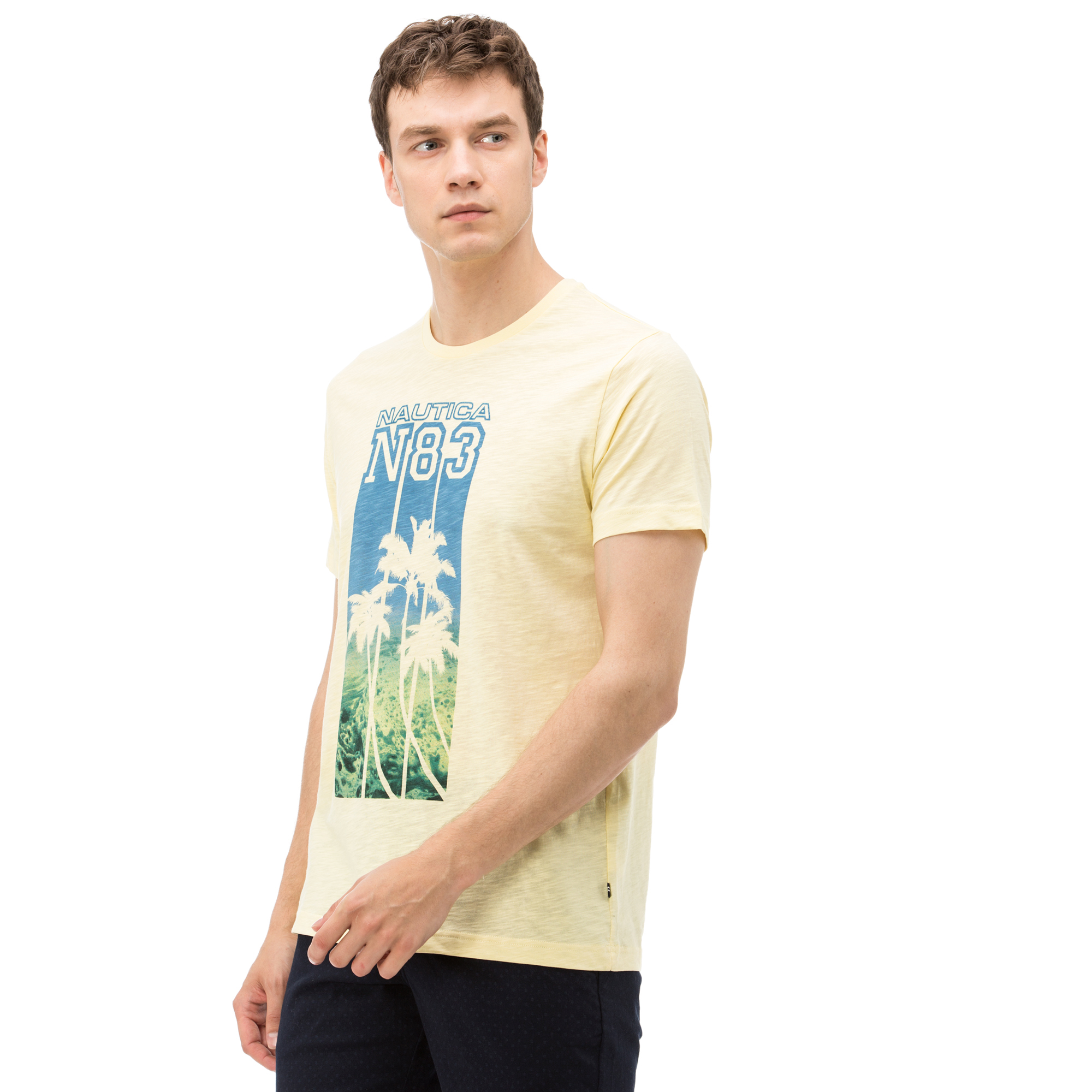 Nautica Erkek Sarı Bisiklet Yaka Kısa Kollu Slim Fit T-Shirt