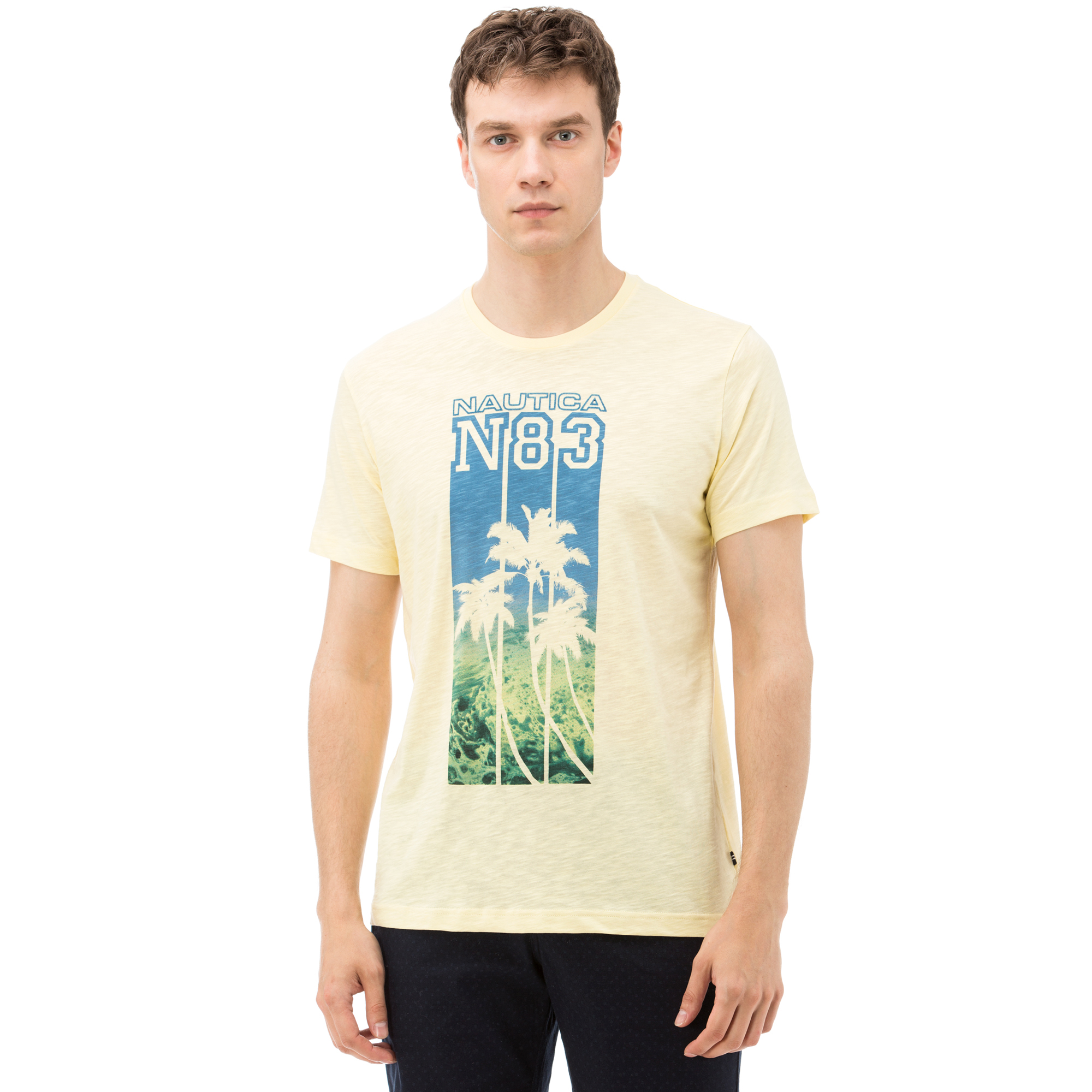 Nautica Erkek Sarı Bisiklet Yaka Kısa Kollu Slim Fit T-Shirt