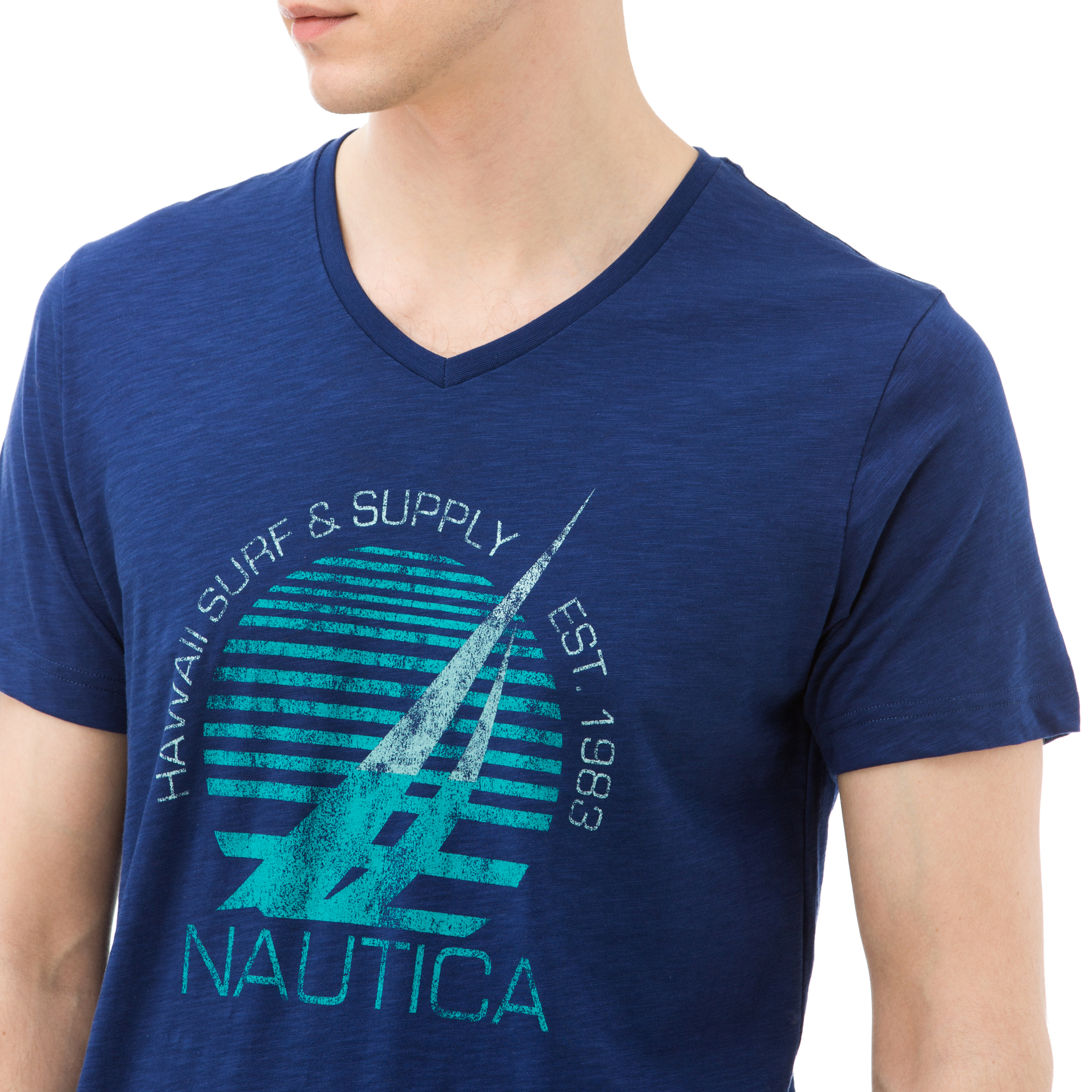 Nautica Erkek Mavi Kısa Kollu Slim Fit T-Shirt