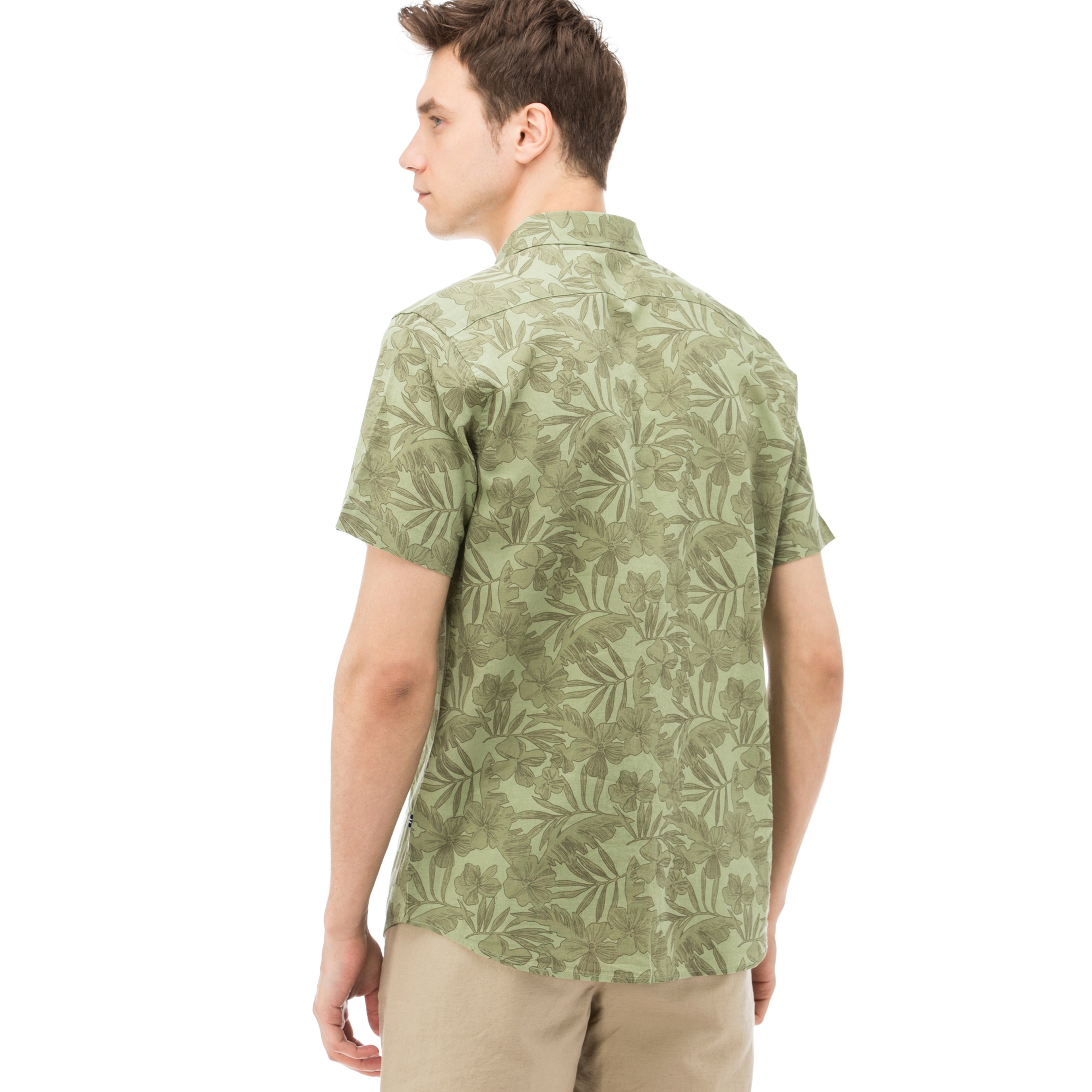 Nautica Erkek Yeşil Kısa Kollu Keten Gömlek