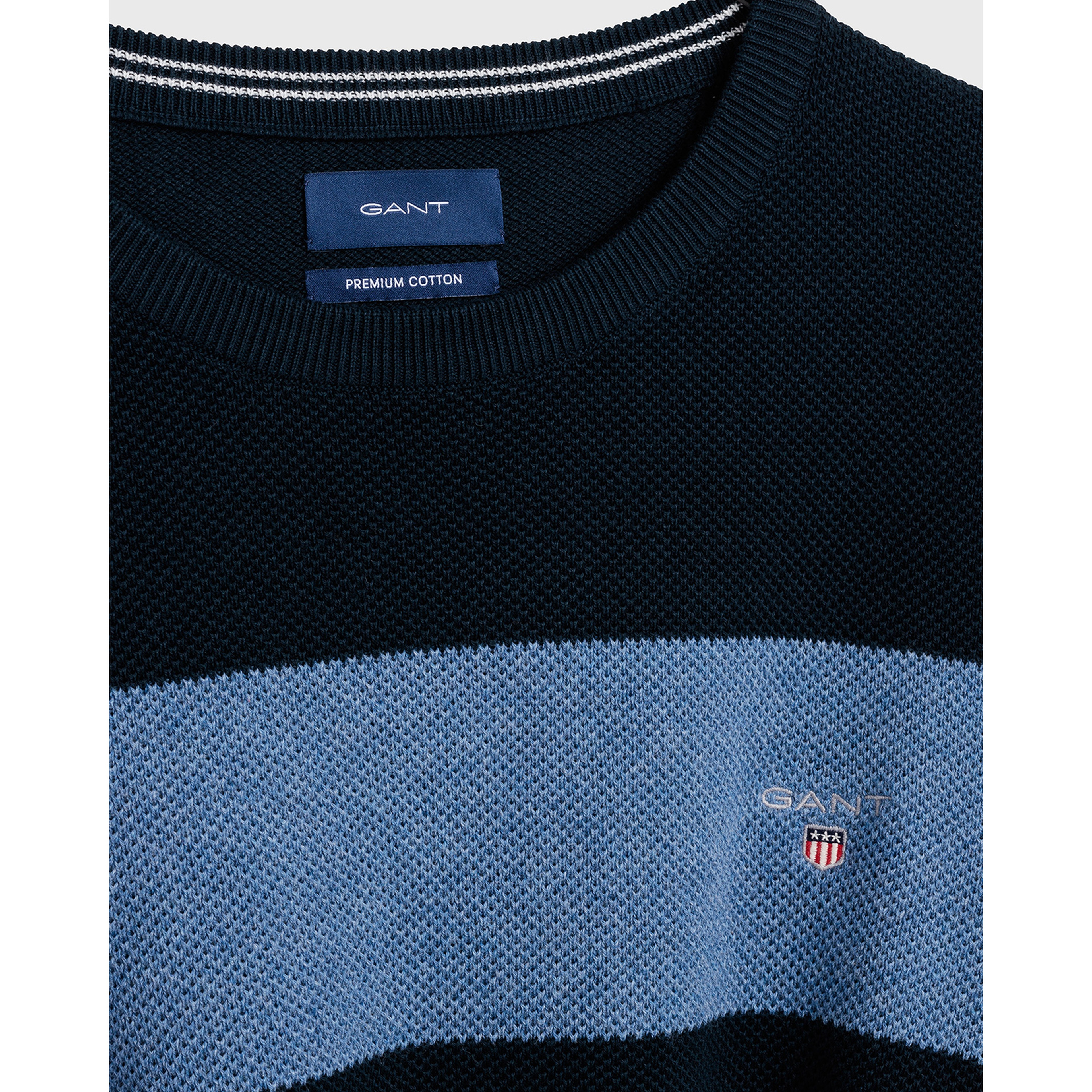 Gant Erkek Lacivert Çizgili Cotton Pique Triko