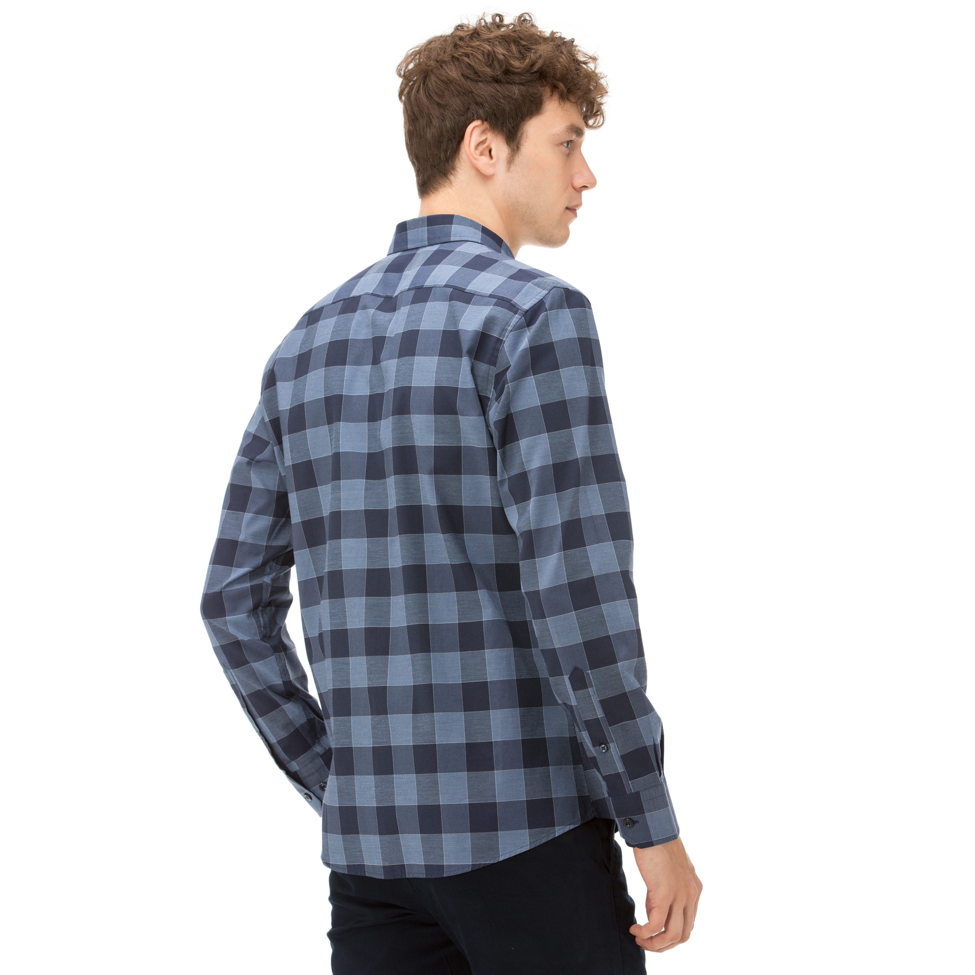 Nautica Erkek Slim Fit Kırışmayan Mavi Ekoseli Gömlek