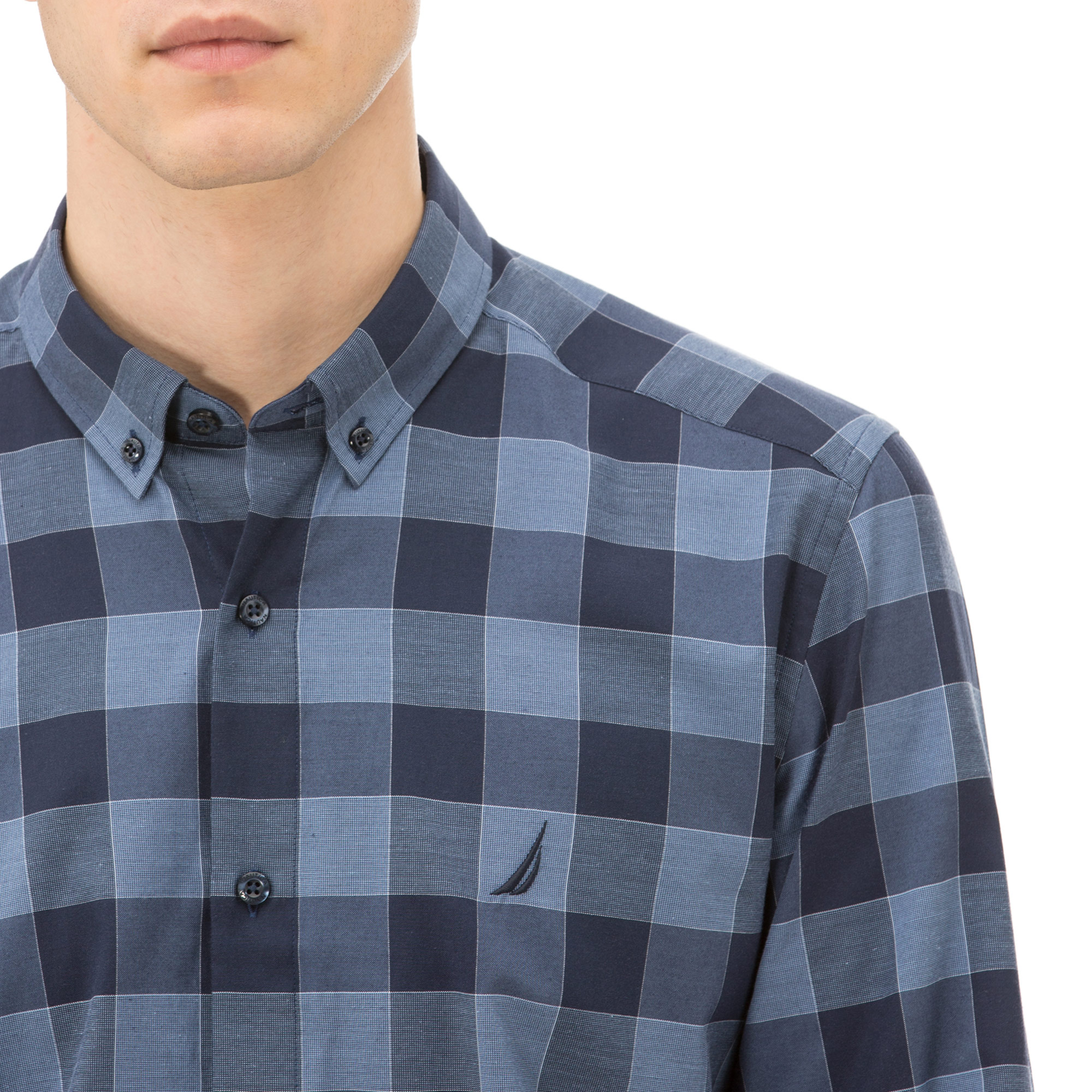 Nautica Erkek Slim Fit Kırışmayan Mavi Ekoseli Gömlek