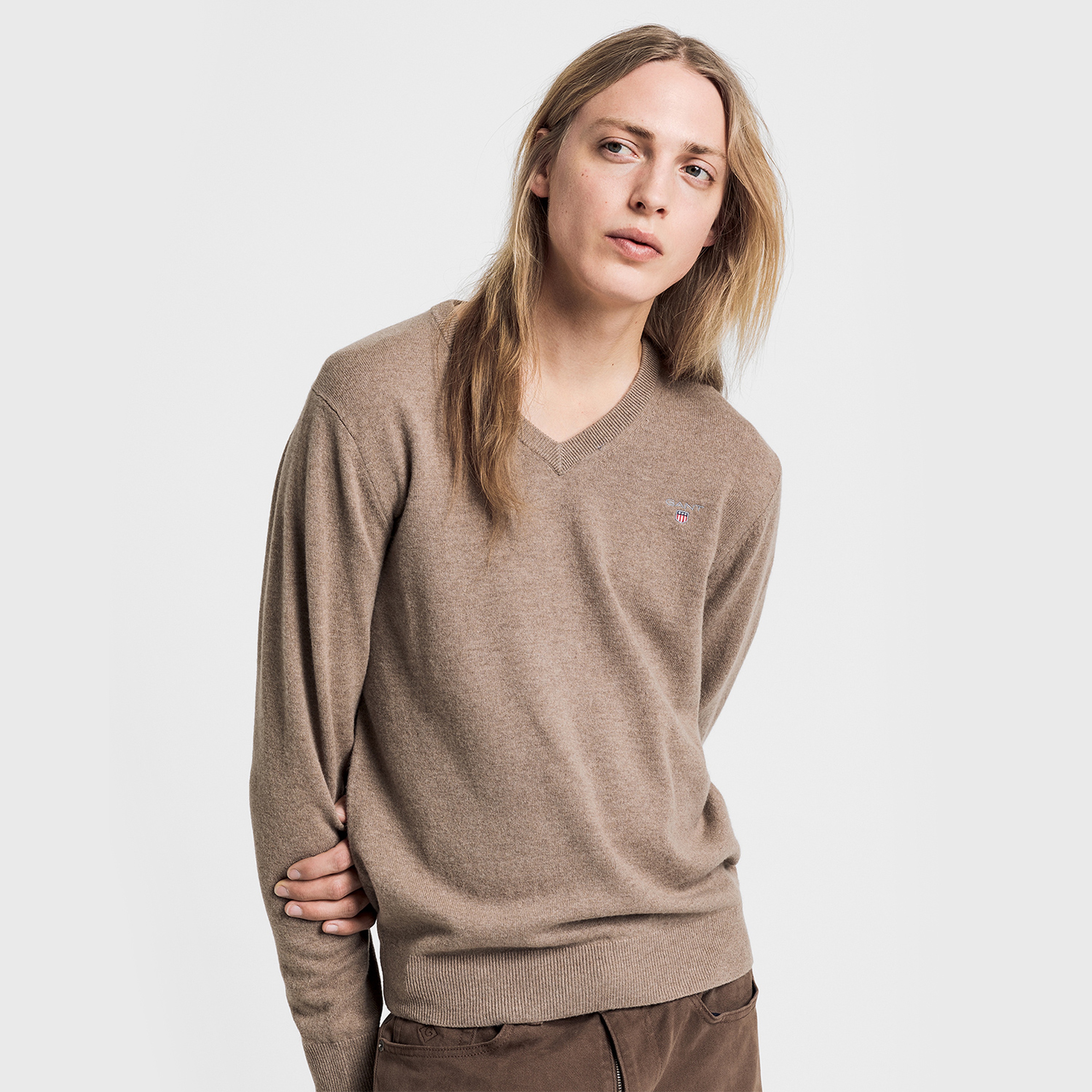 GANT Erkek Bej V Yaka Yün Kazak