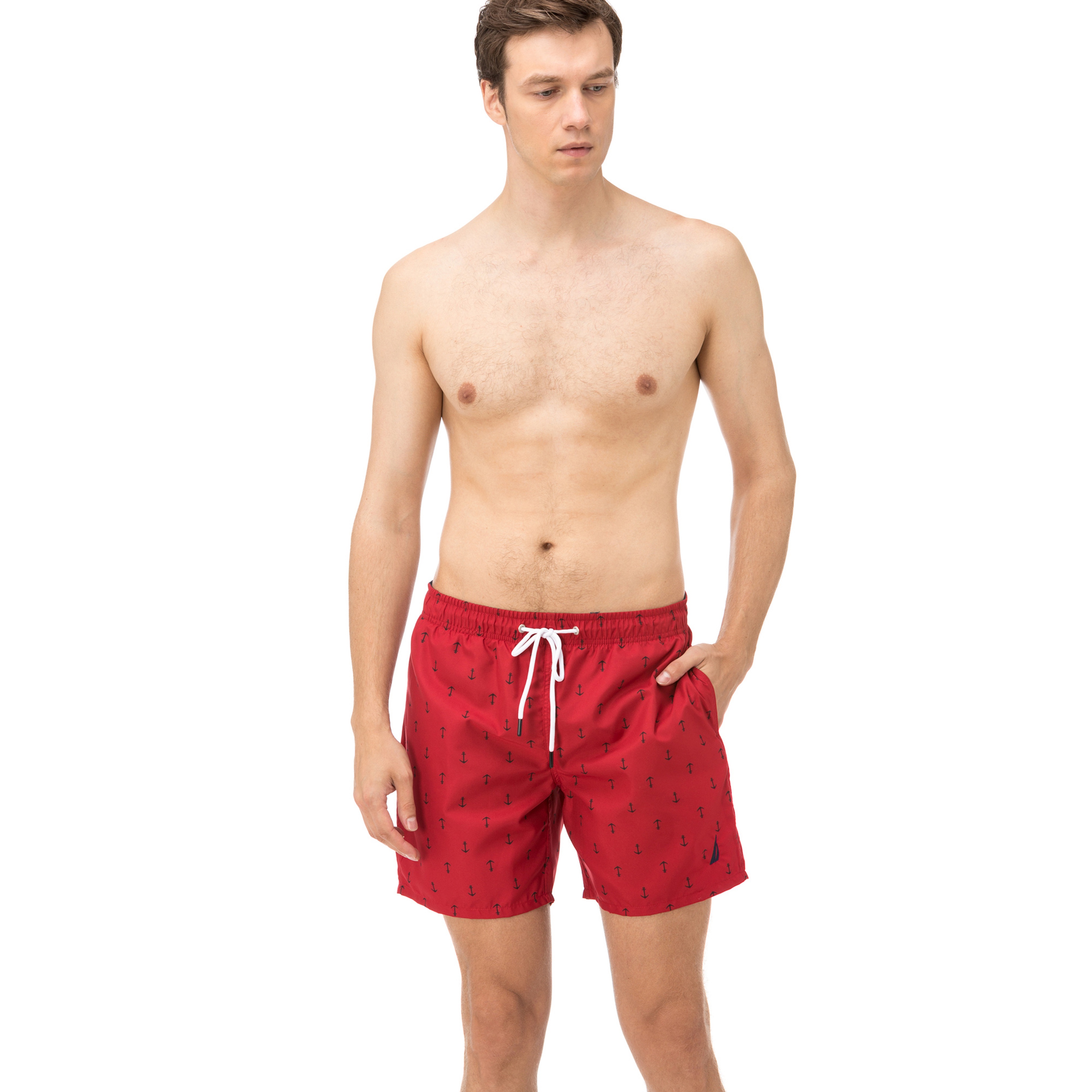 Nautica Erkek Kırmızı Uzun Çapa Desenli Mayoşort