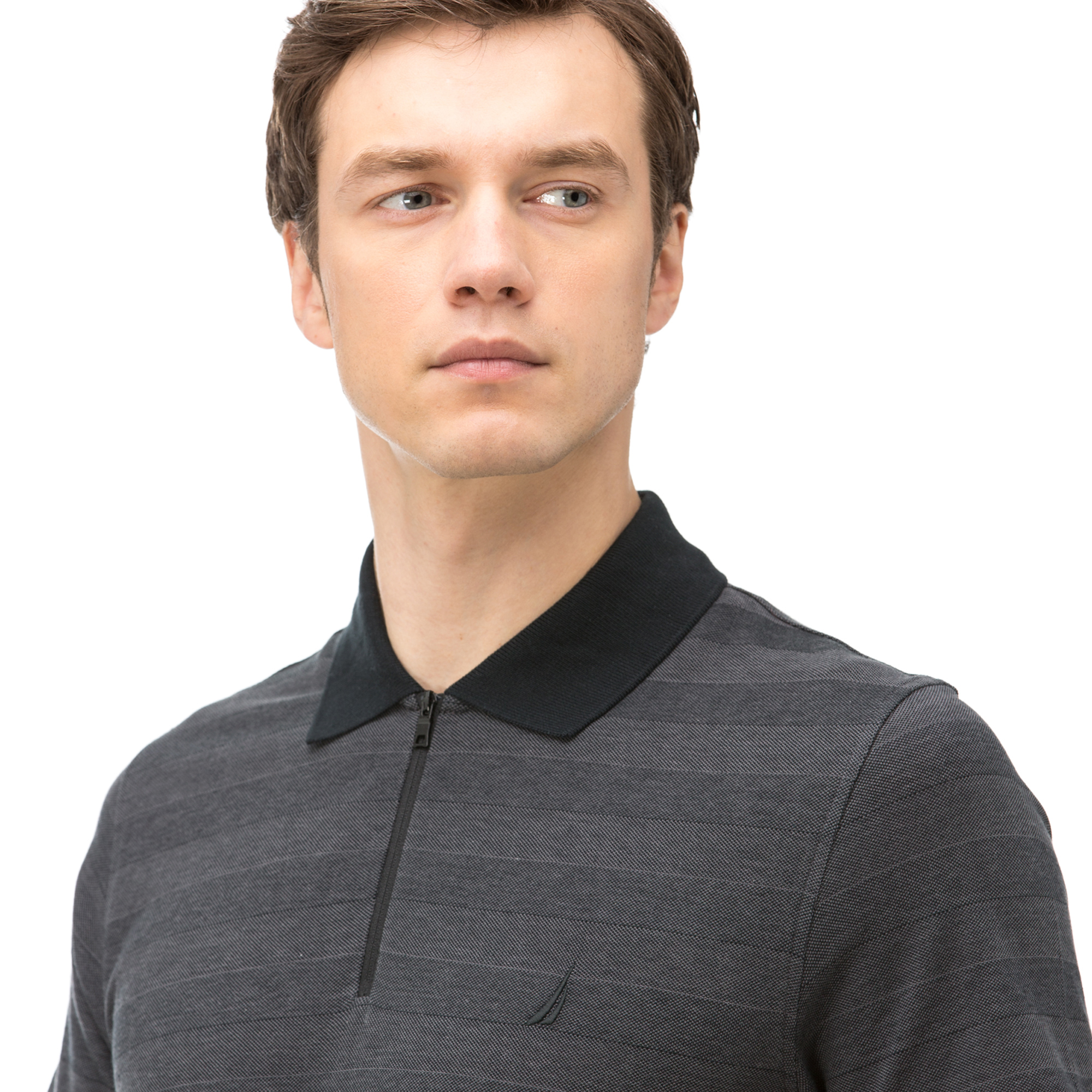 Nautica Erkek Siyah Çizgili Fermuarlı Kısa Kollu Slim Fit Polo