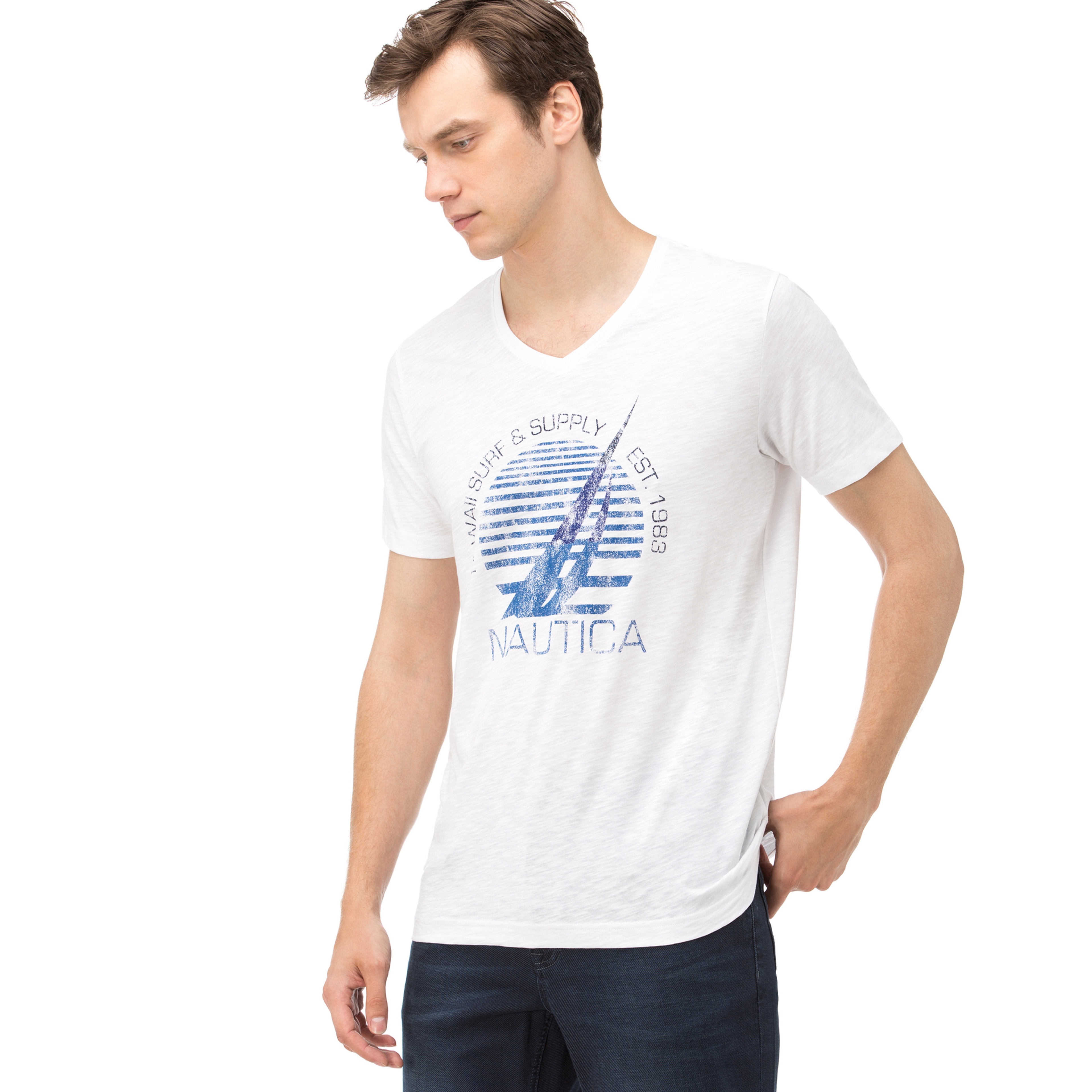 Nautica Erkek Beyaz Slim Fit T-Shirt
