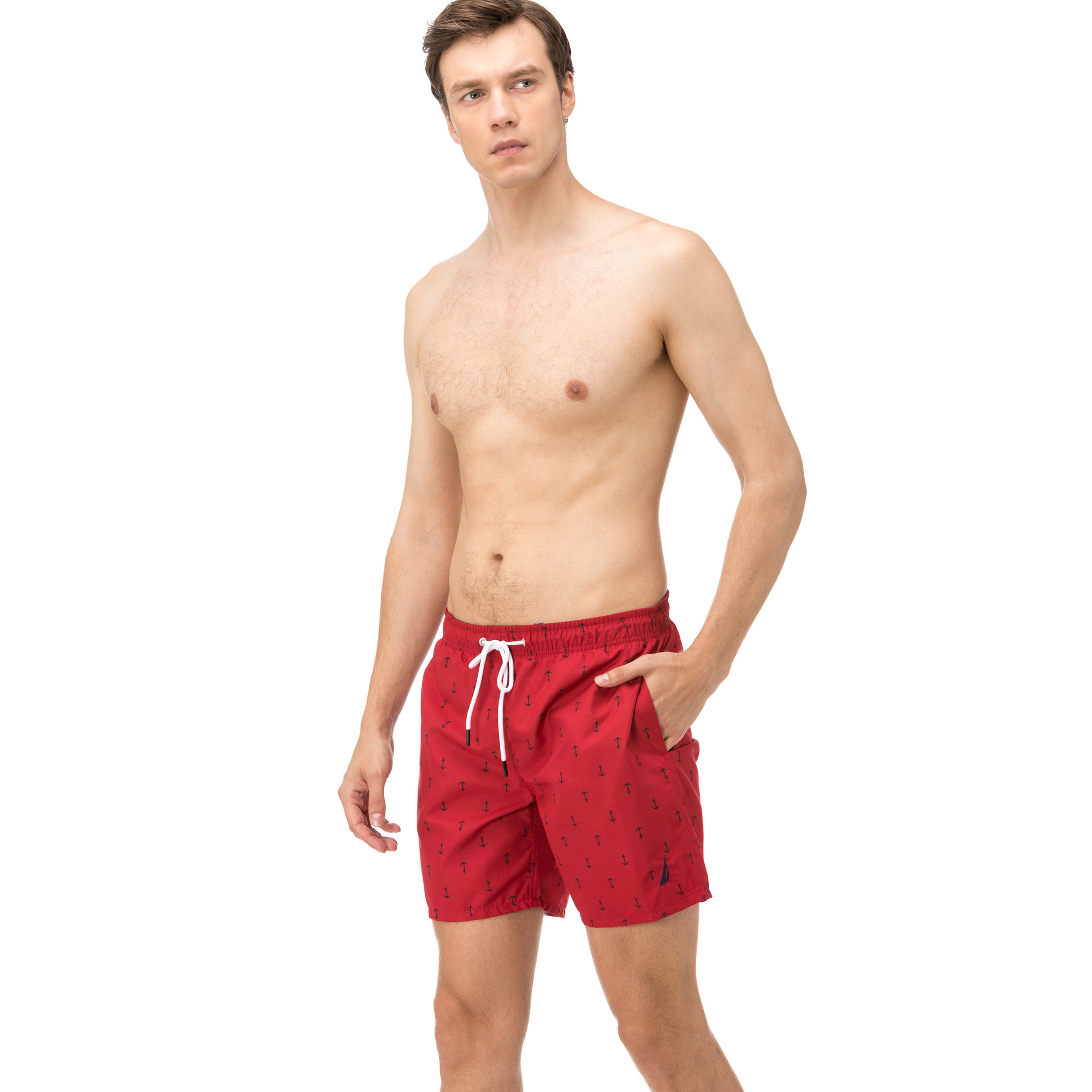 Nautica Erkek Kırmızı Uzun Çapa Desenli Mayoşort