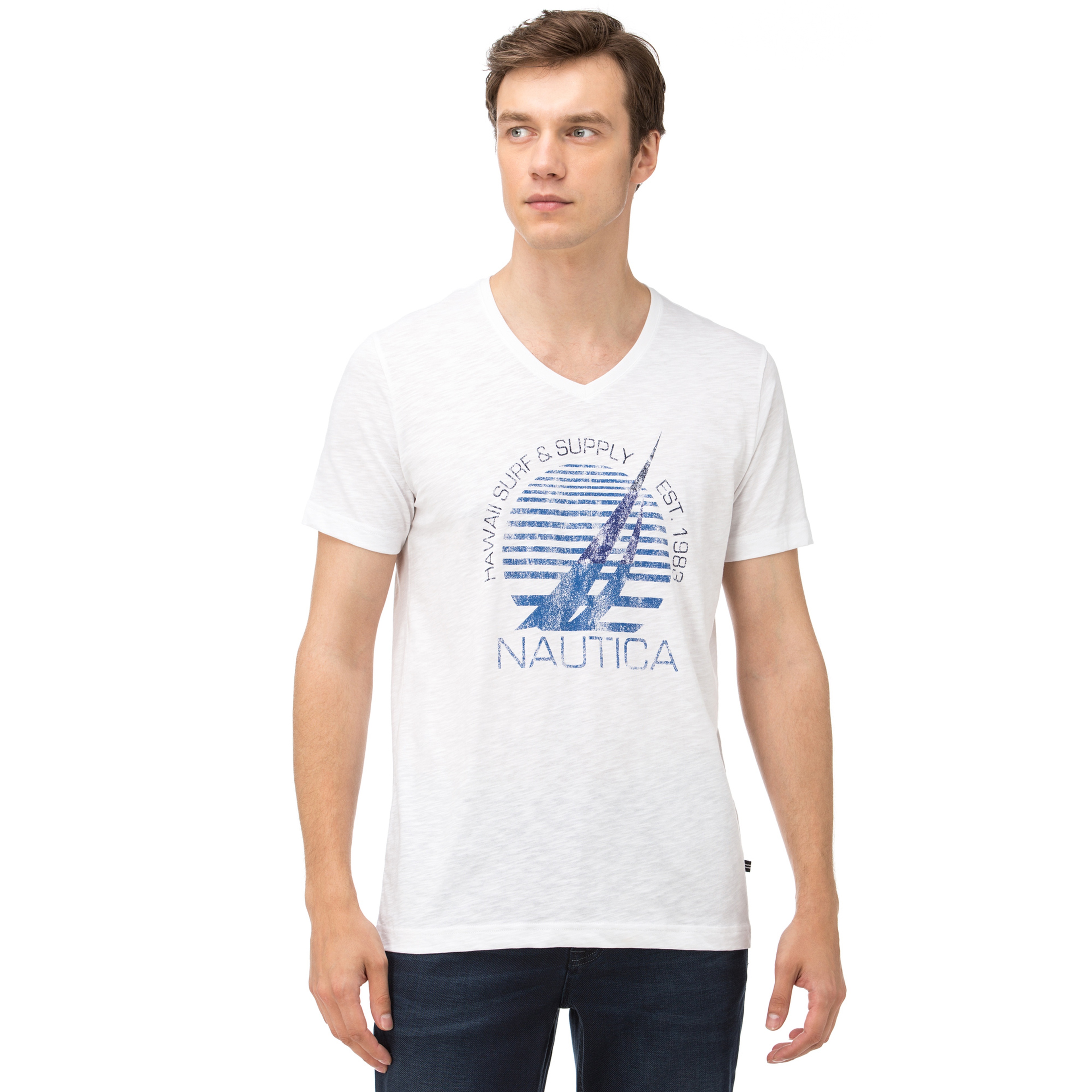 Nautica Erkek Beyaz Slim Fit T-Shirt