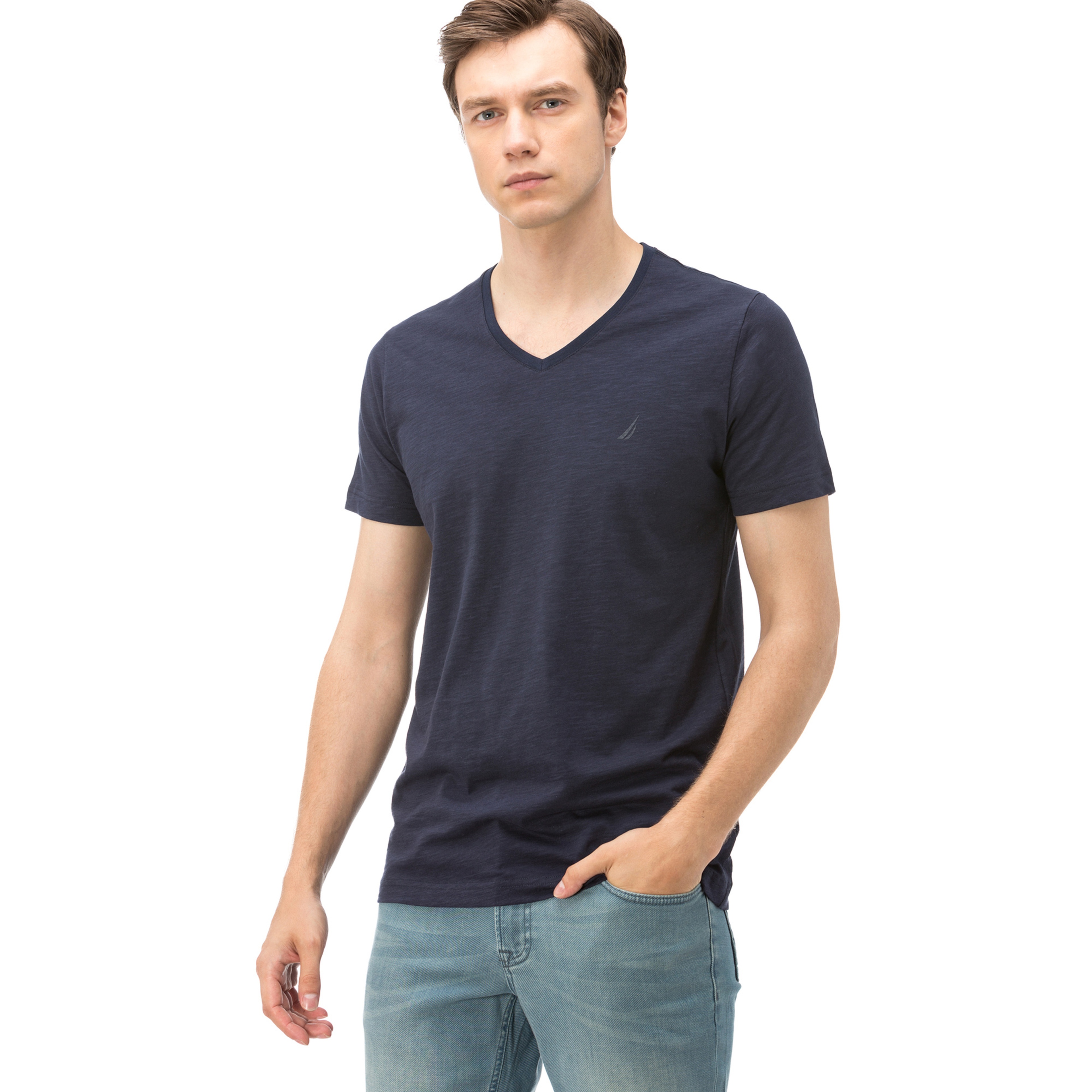 Nautica Erkek Lacivert V-Yaka T-Shirt