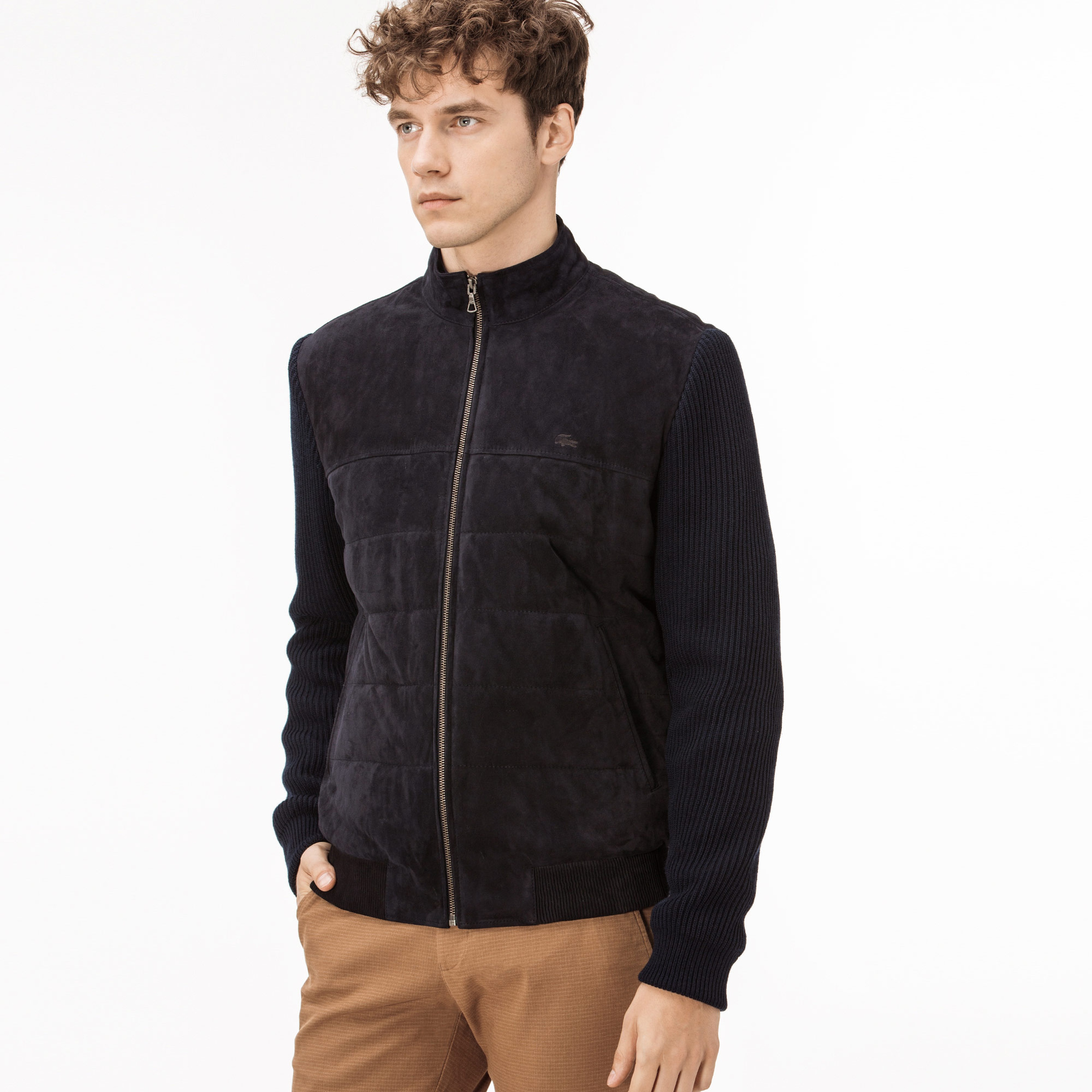 Lacoste Erkek Lacivert Süet Deri Mont