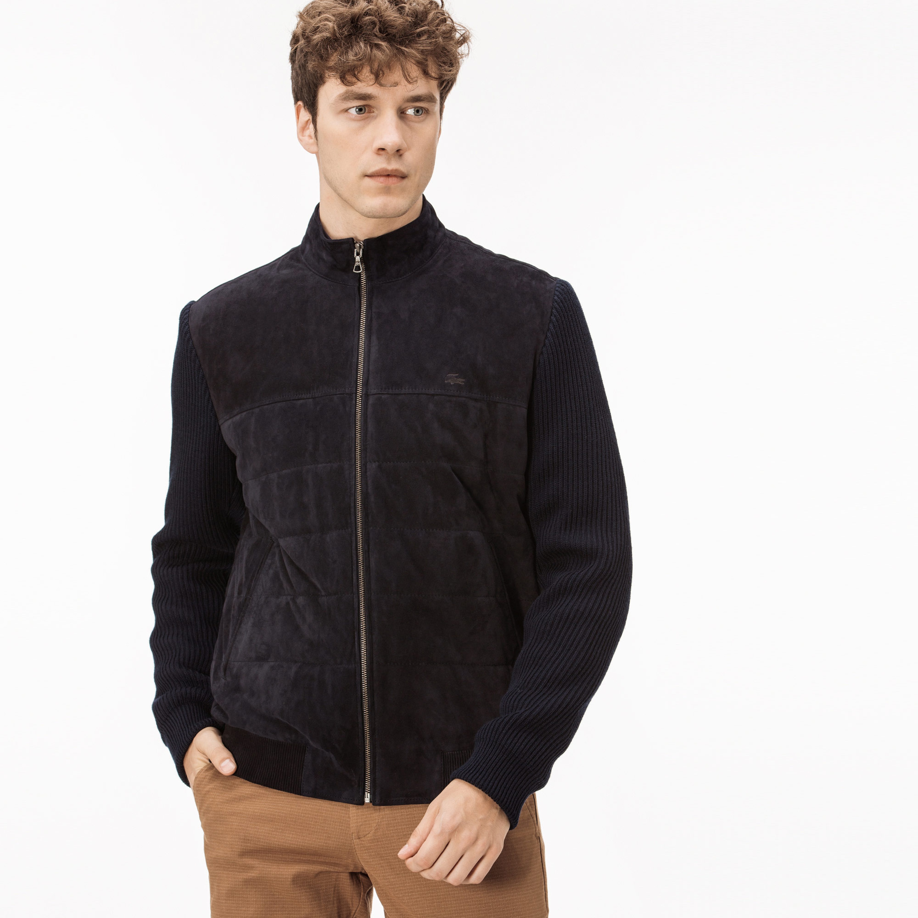 Lacoste Erkek Lacivert Süet Deri Mont