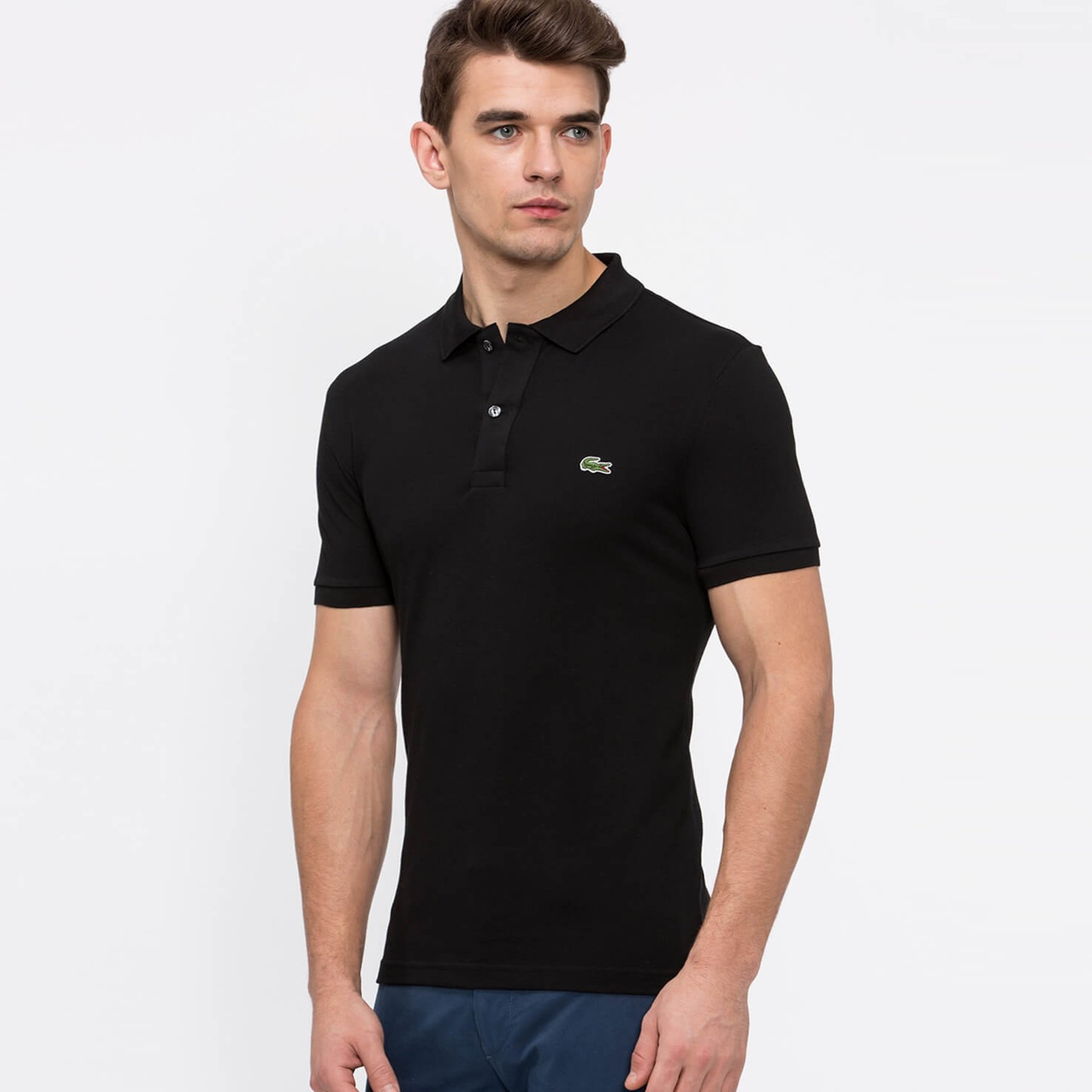 L.12.12 Erkek Slim Fit Polo Yaka Siyah Polo
