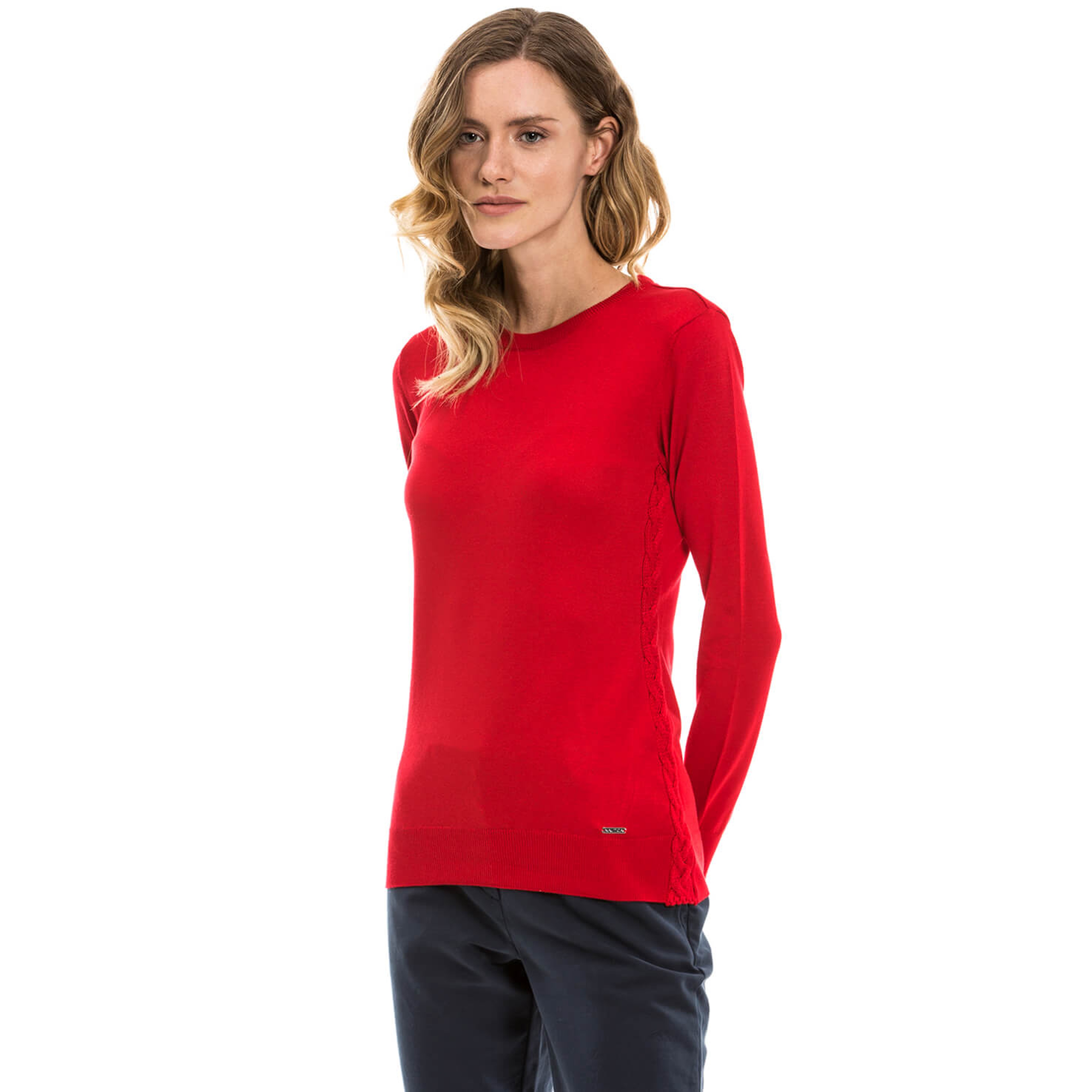 Nautica Uzun Kollu Düz Kırmızı Kadın Triko