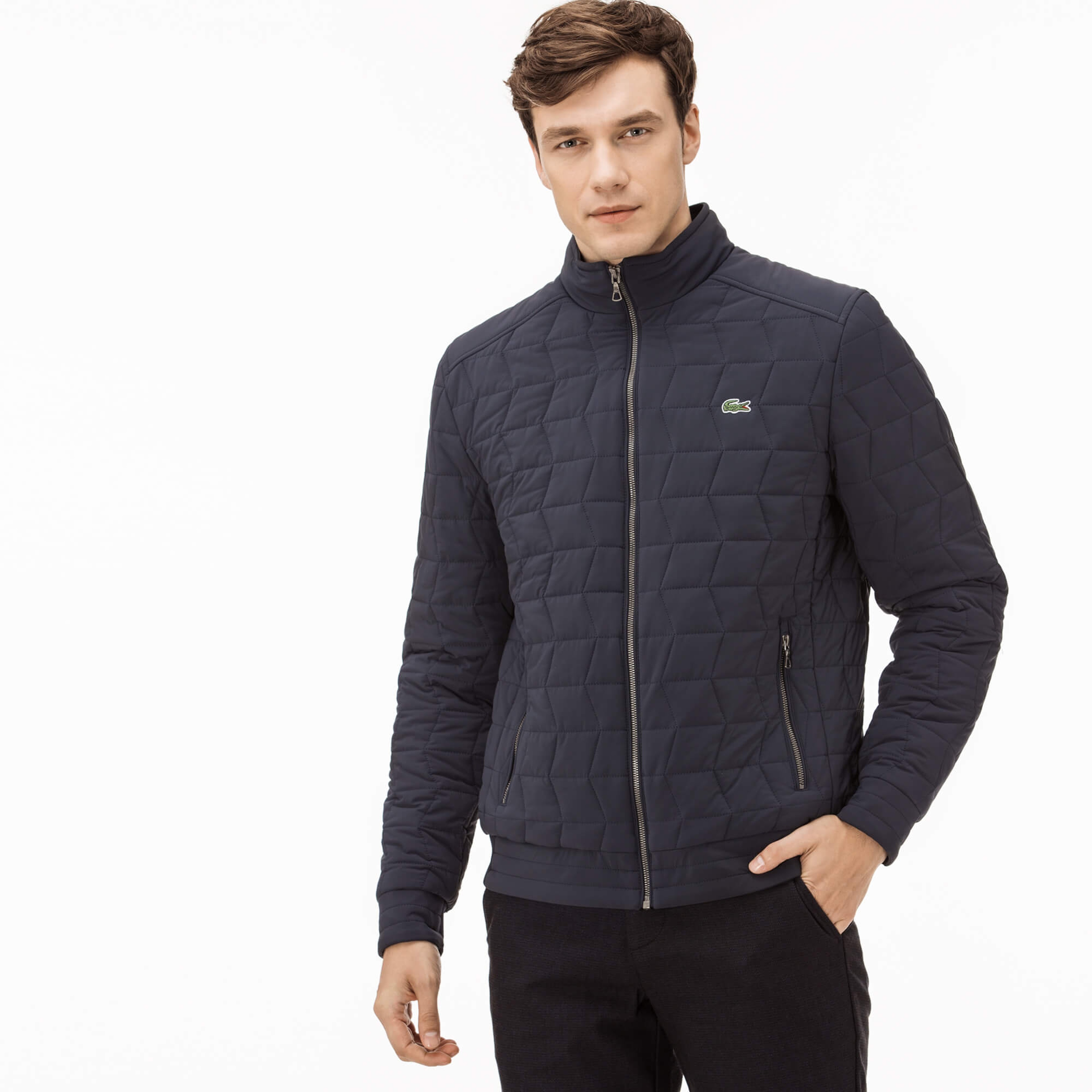 Lacoste Erkek Streç Lacivert Kapitone Mont