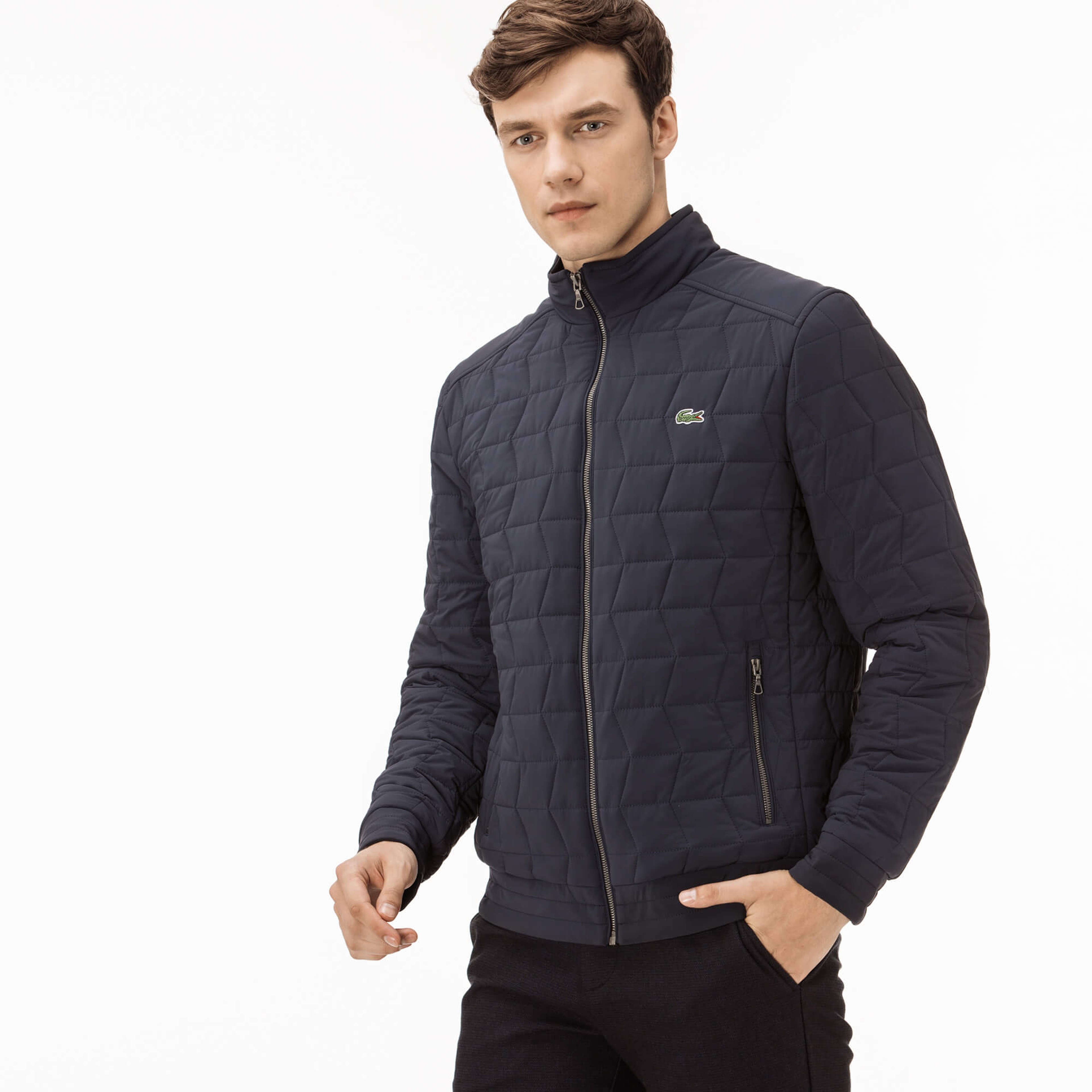 Lacoste Erkek Streç Lacivert Kapitone Mont