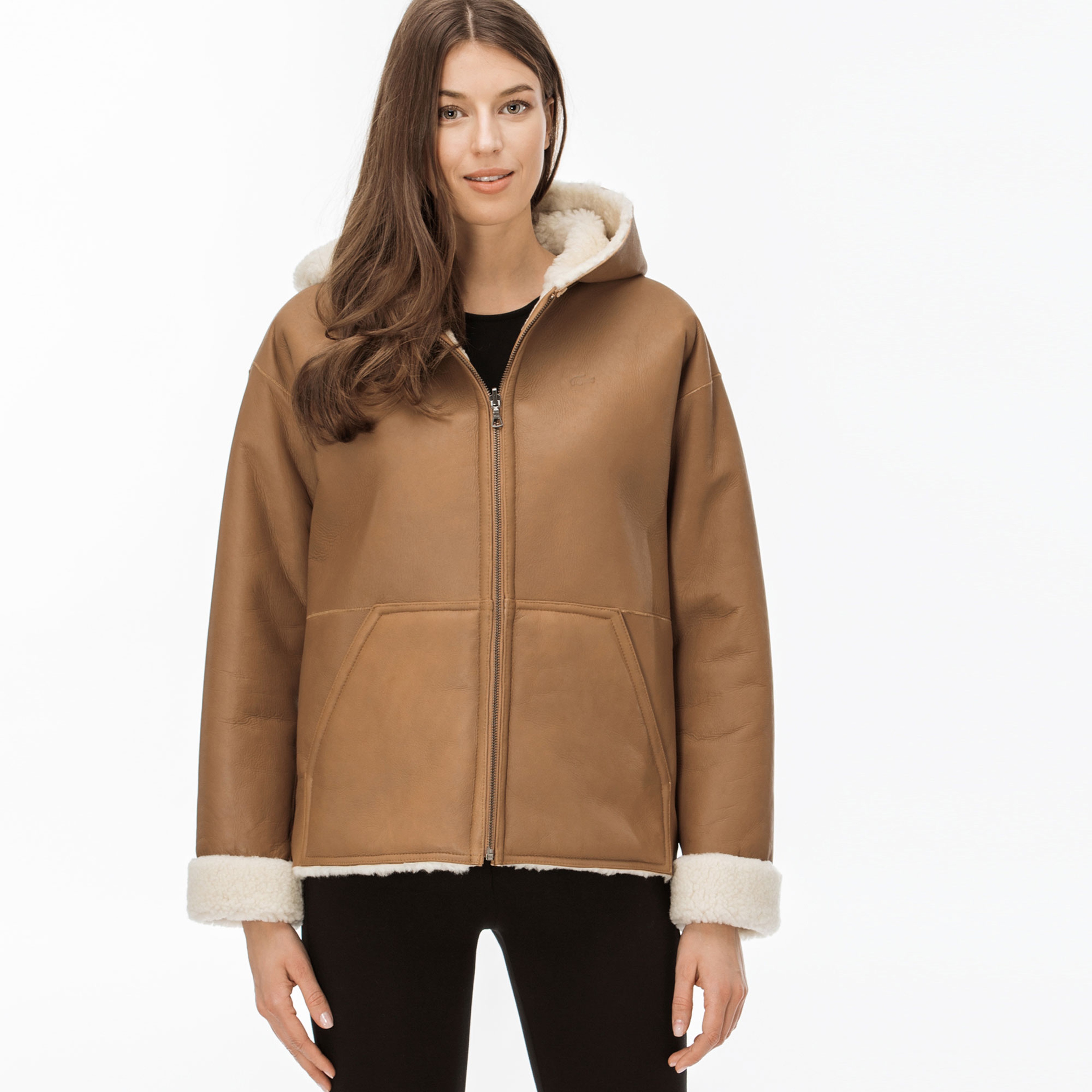 Lacoste Kadın İçi Kürklü Kahverengi Deri Mont