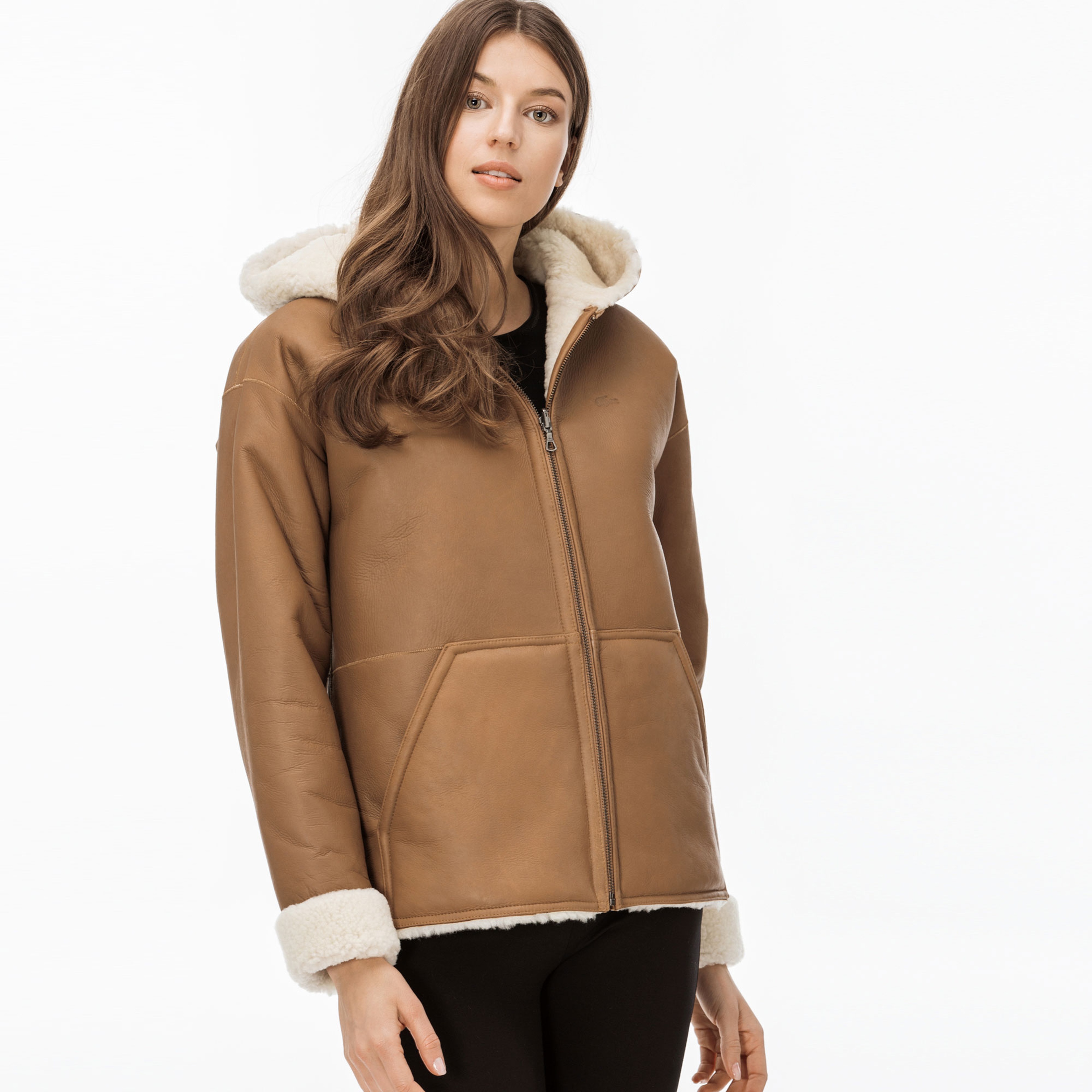 Lacoste Kadın İçi Kürklü Kahverengi Deri Mont