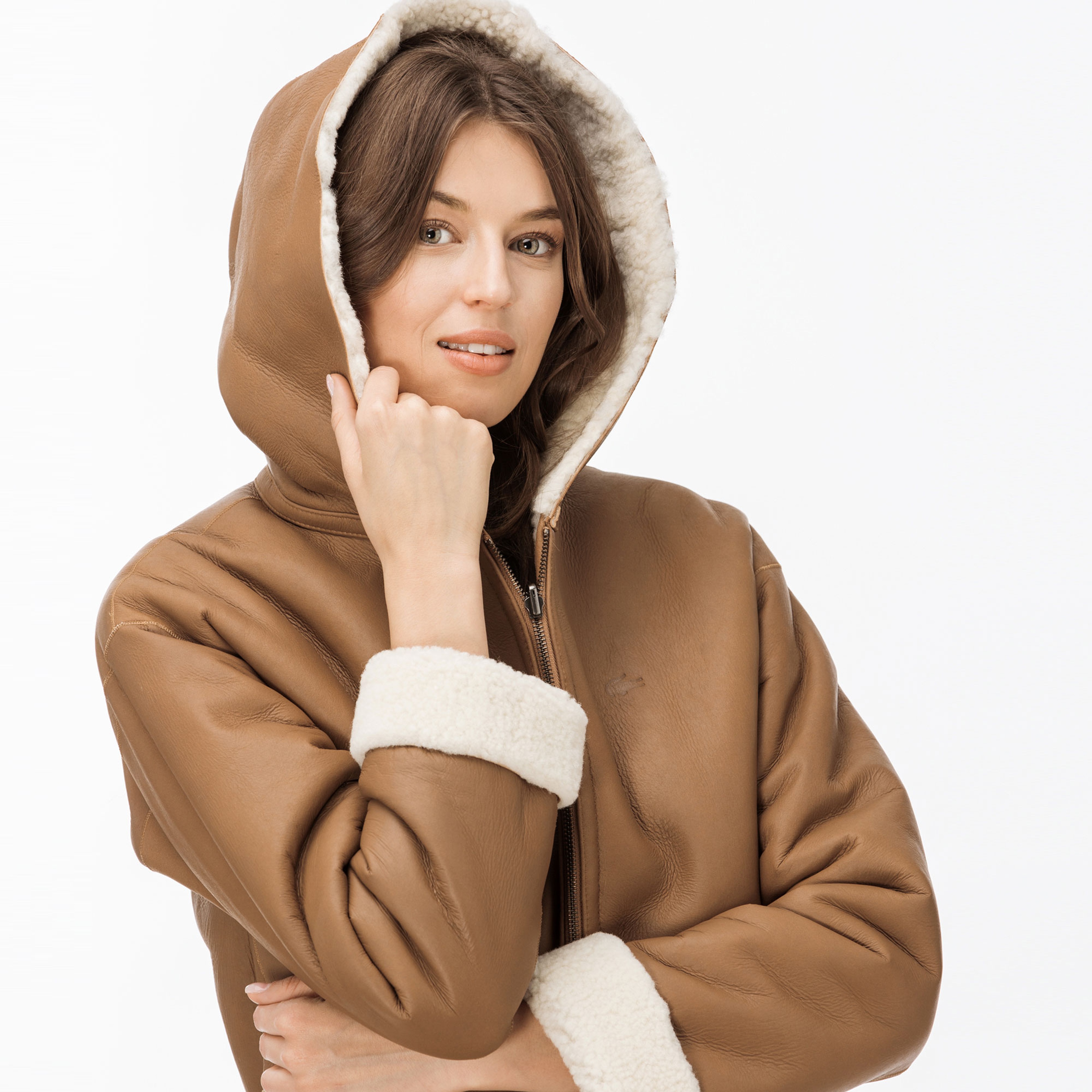 Lacoste Kadın İçi Kürklü Kahverengi Deri Mont