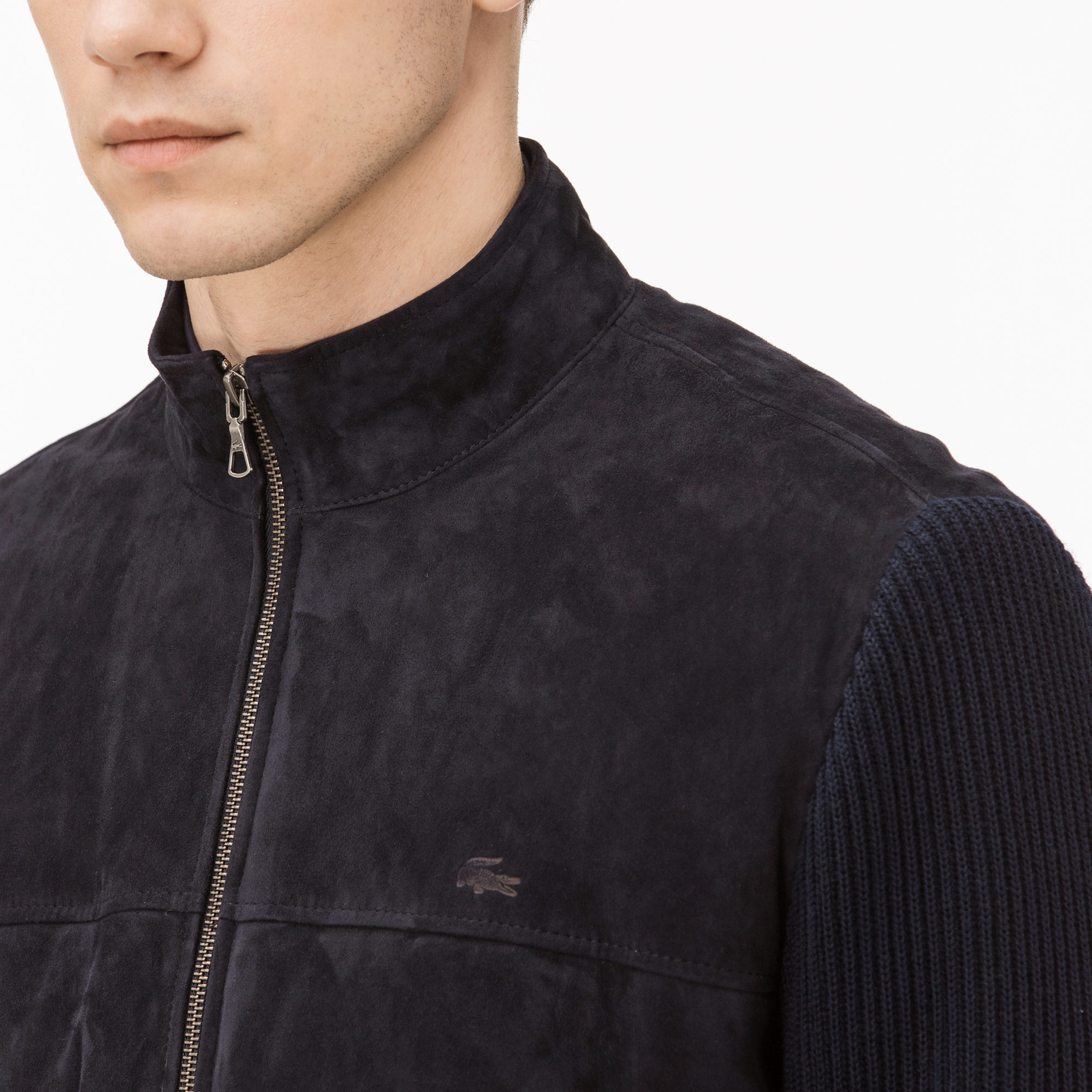 Lacoste Erkek Lacivert Süet Deri Mont