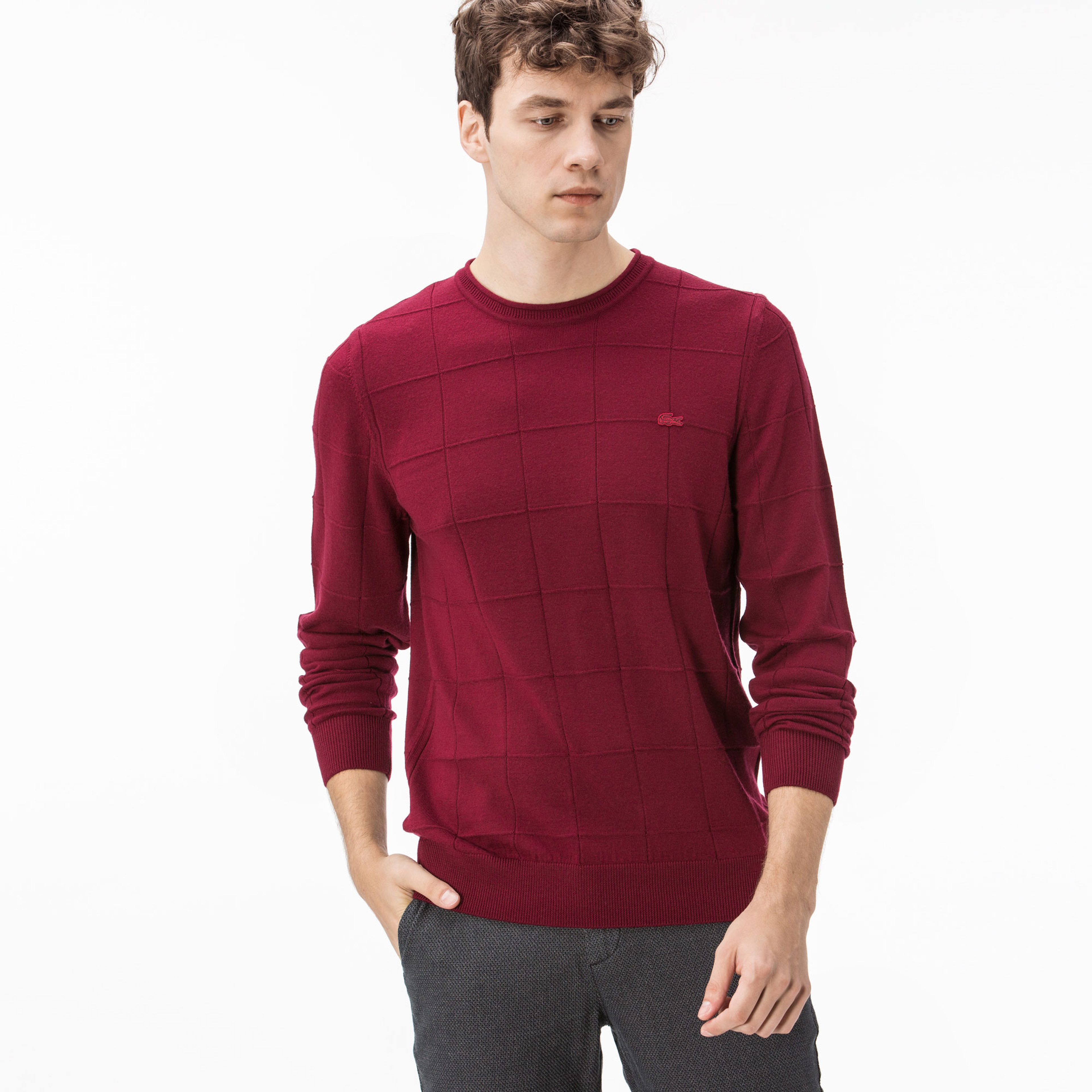 Lacoste Erkek Bordo Bisiklet Yaka Triko Kazak