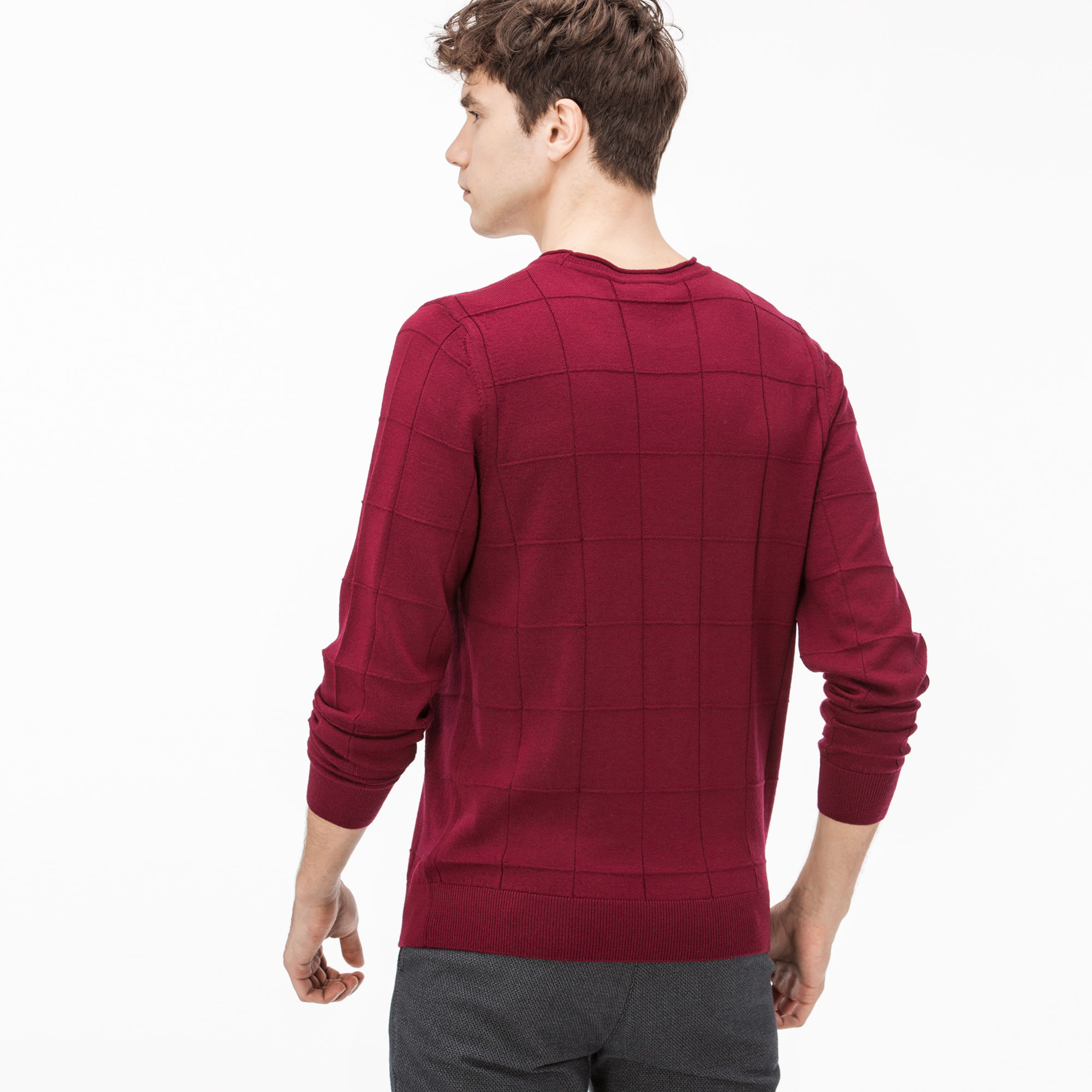 Lacoste Erkek Bordo Bisiklet Yaka Triko Kazak