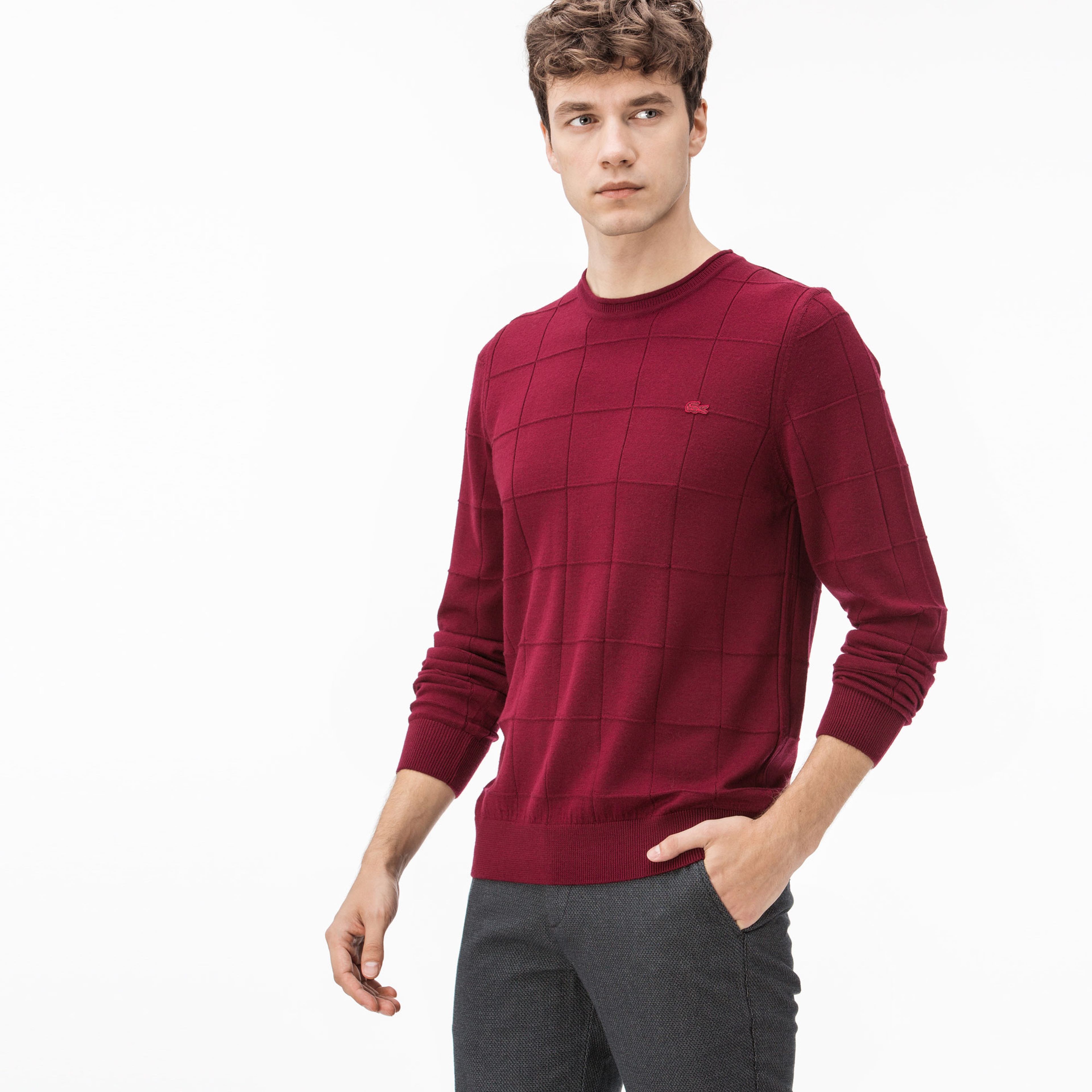 Lacoste Erkek Bordo Bisiklet Yaka Triko Kazak