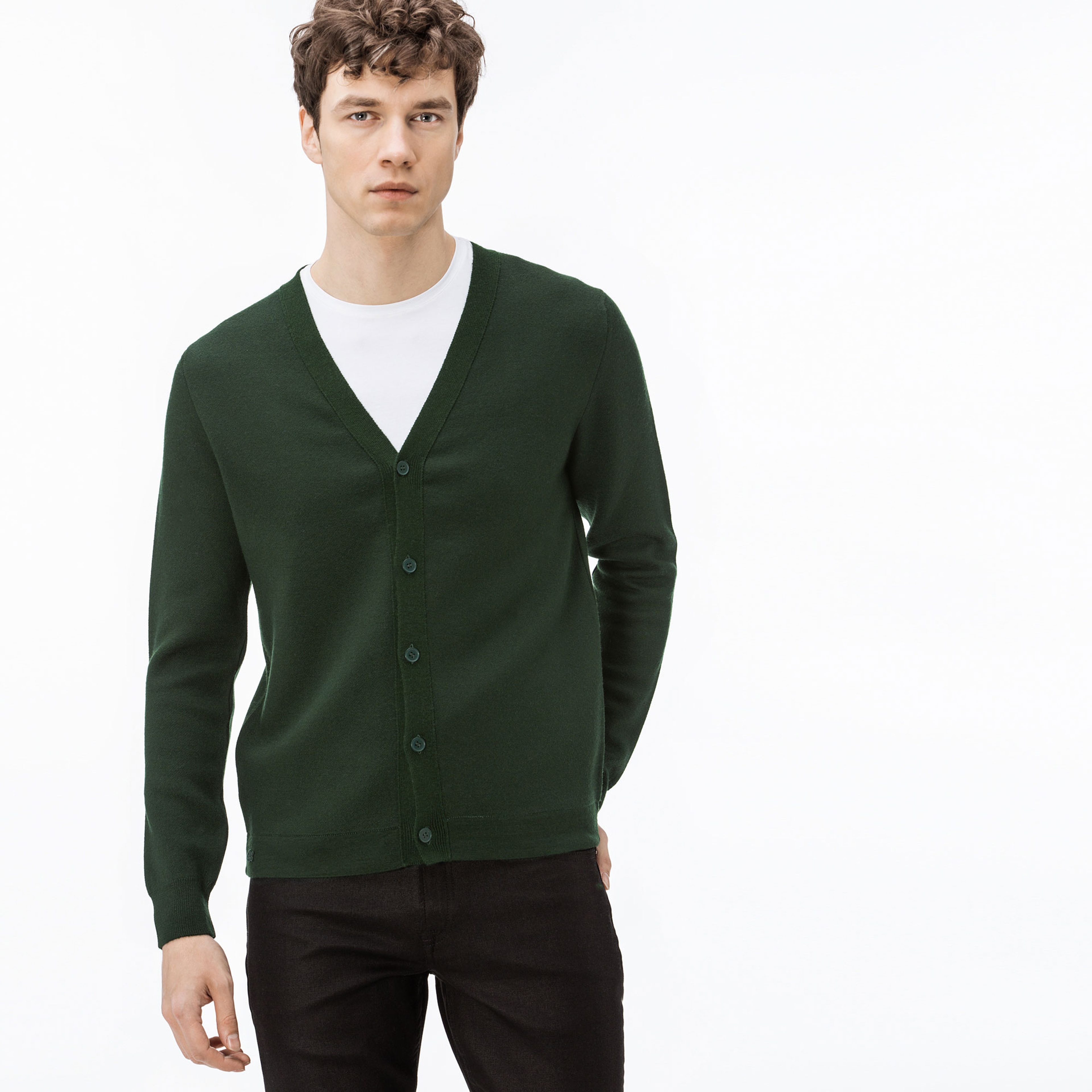 Lacoste Erkek Yeşil Çift Taralı Triko Hırka