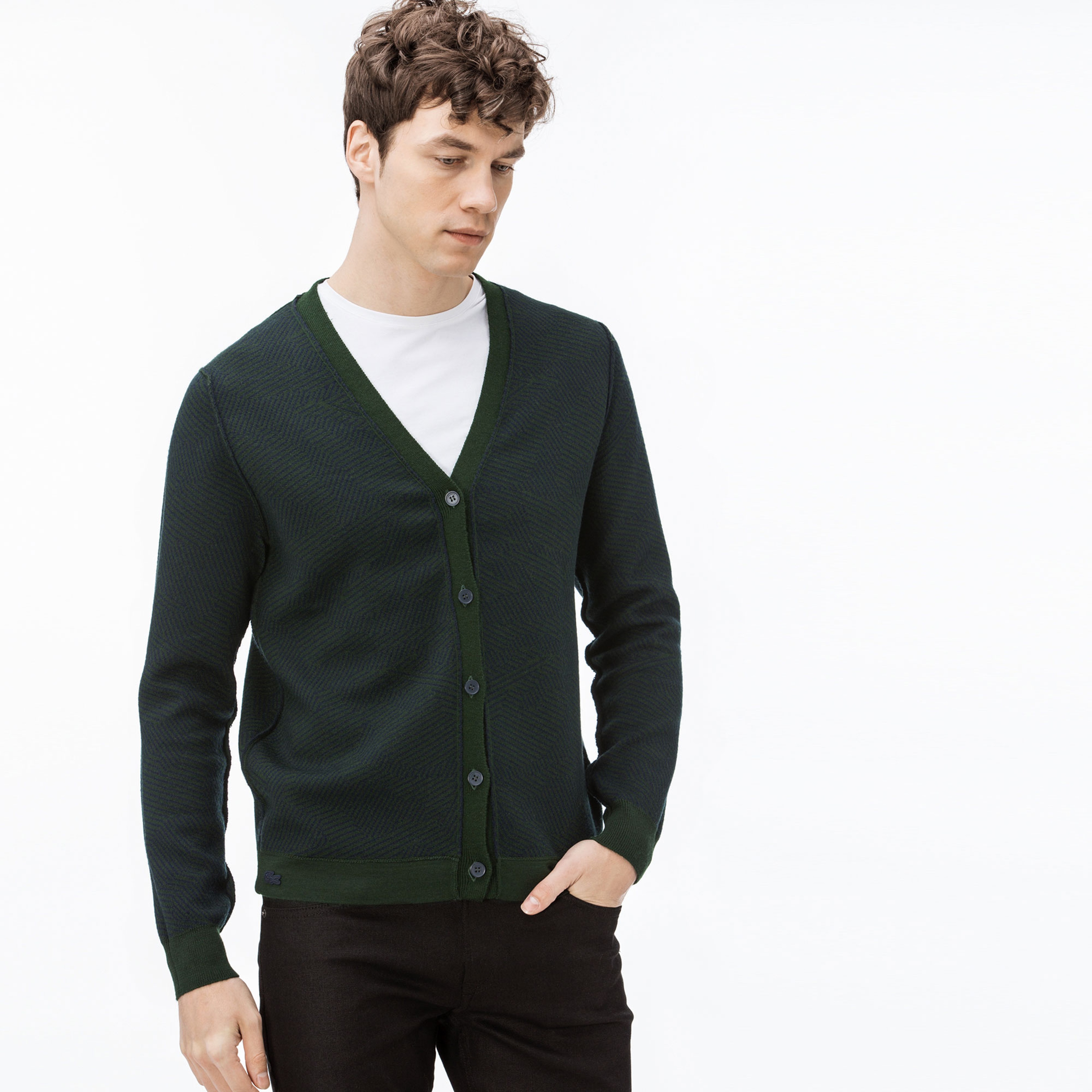 Lacoste Erkek Yeşil Çift Taralı Triko Hırka