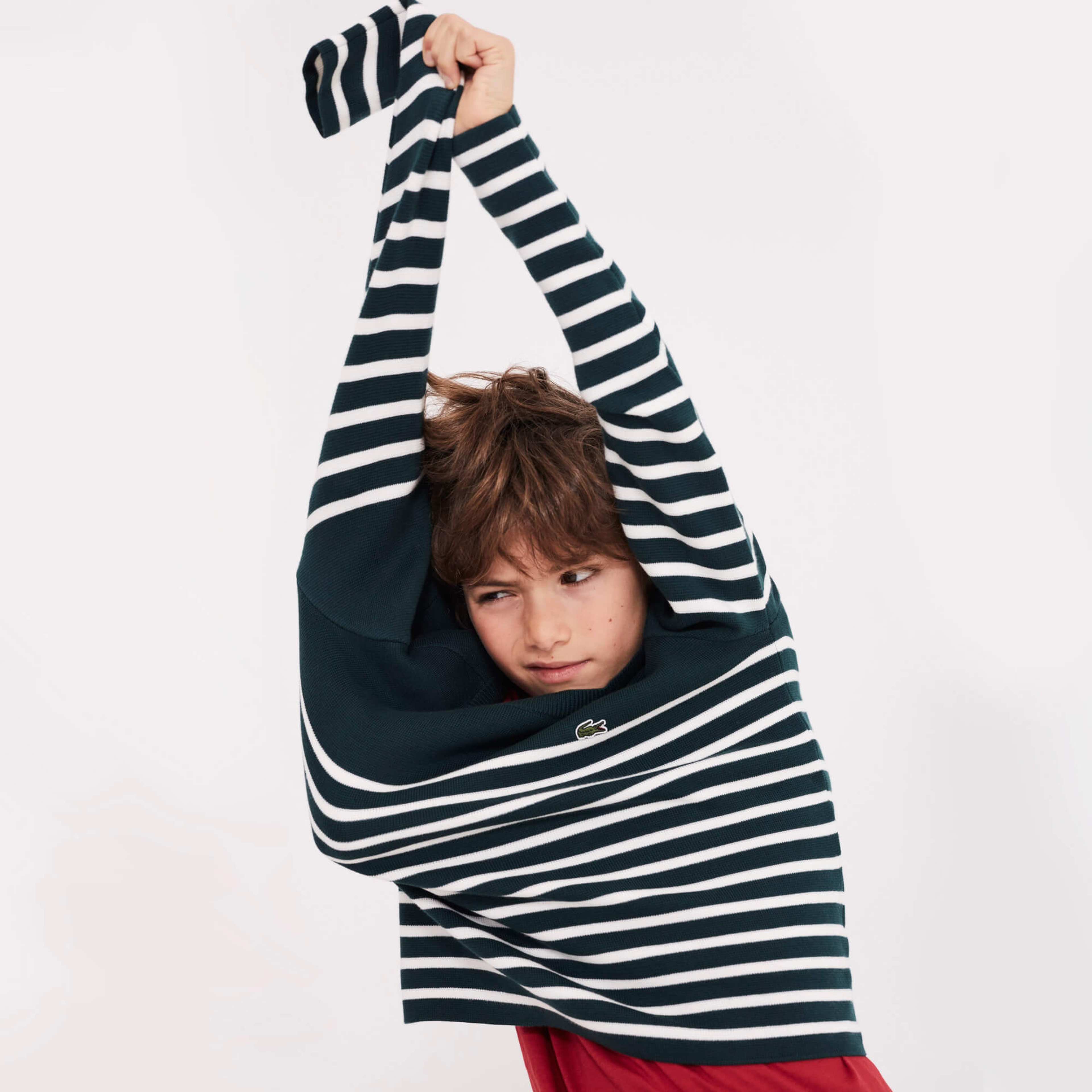 Lacoste Çocuk Yeşil-Beyaz Bisiklet Yaka Triko